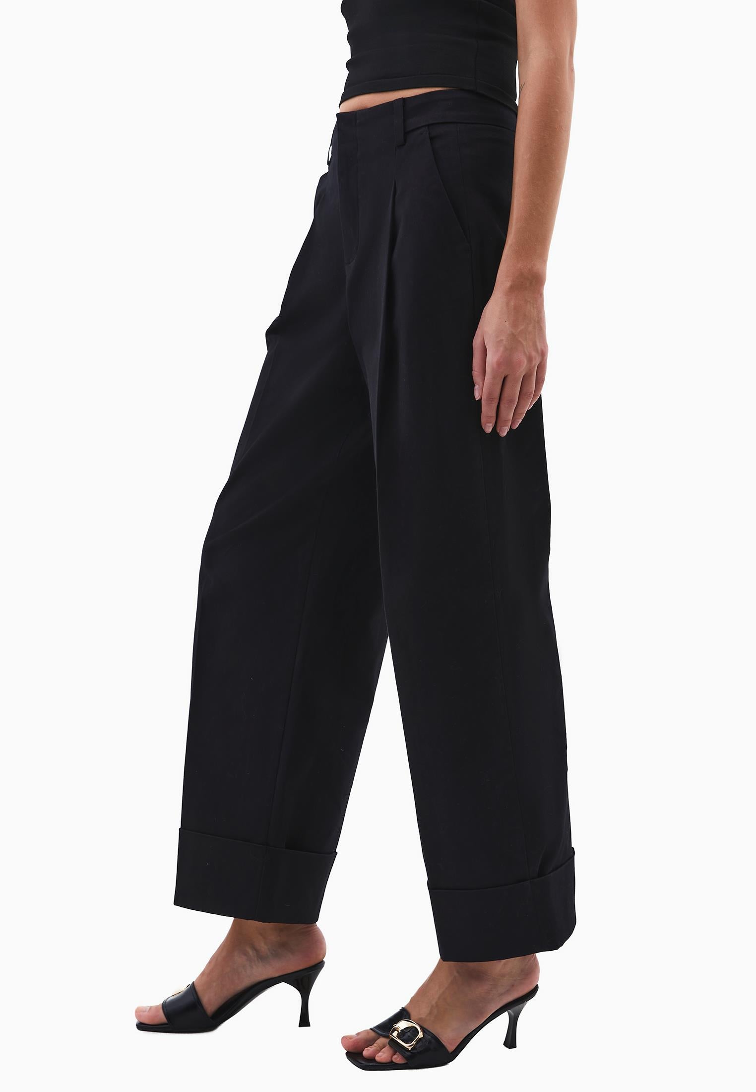 Pleated Ultra High Waist Straight Leg Women Pants - BLACK