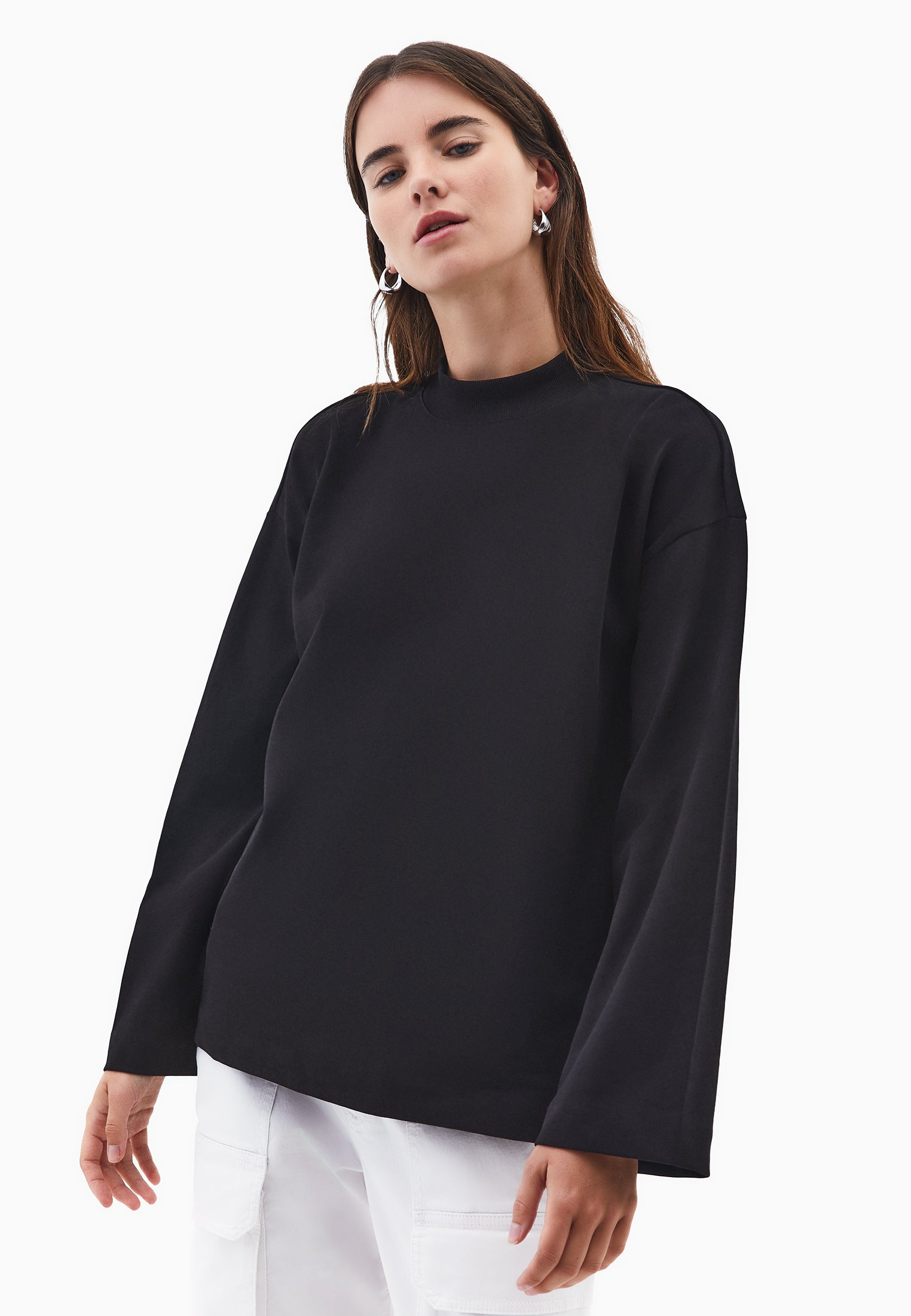 High Neck Oversize T-Shirt - BLACK