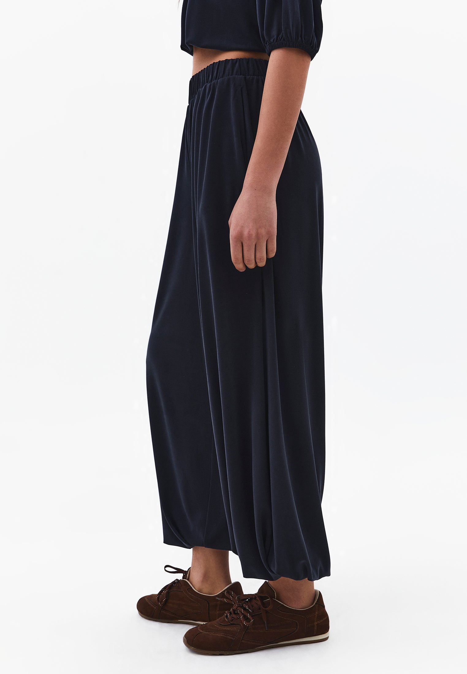 Balloon Form High Waist Jogger Pants - BLACK