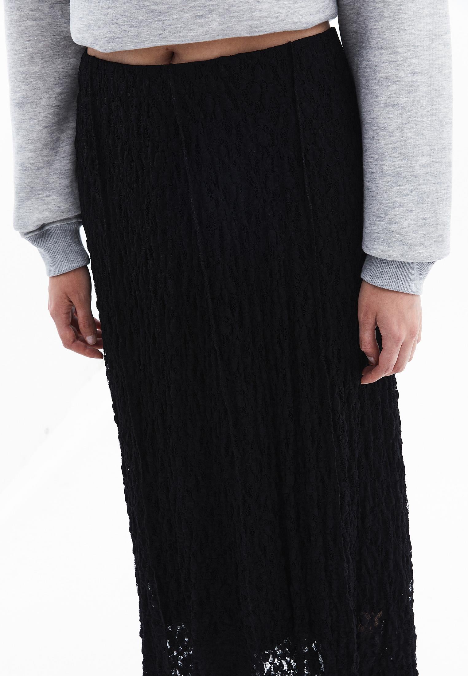 High Waist Elastic Long A-Line Skirt - BLACK