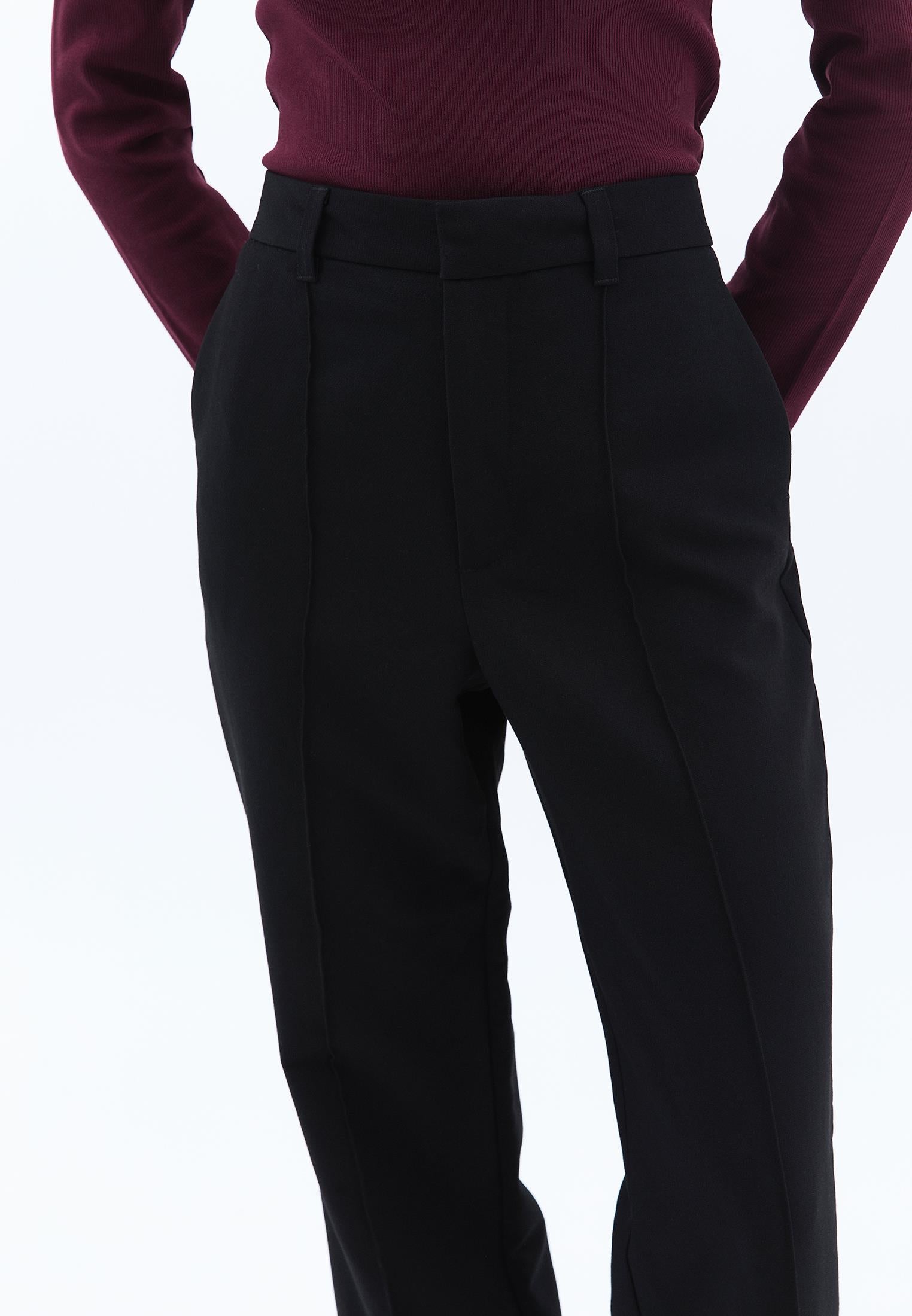 High Waist Straight Leg Pants - BLACK