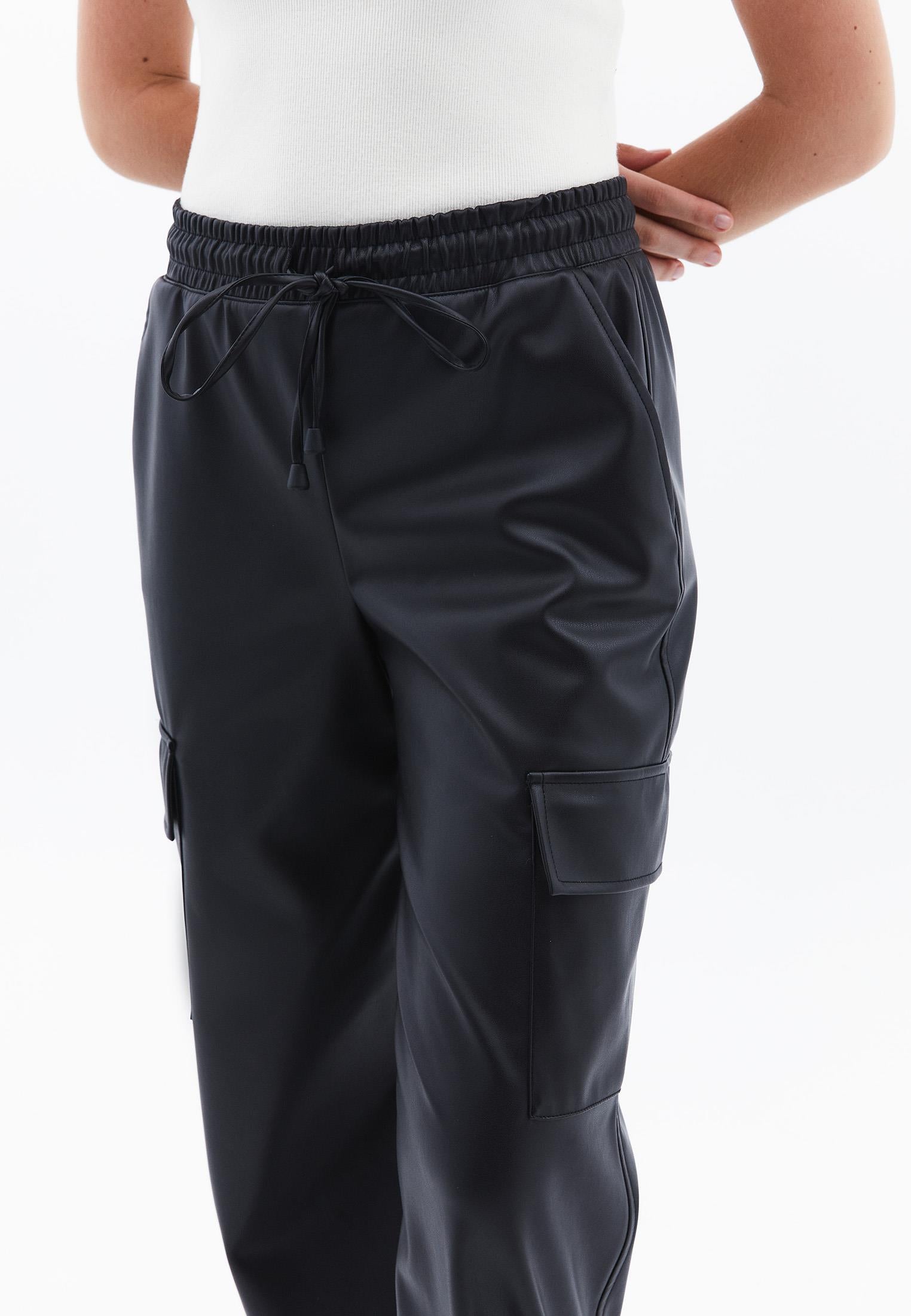 Jogger High Waist Leather Pants - BLACK