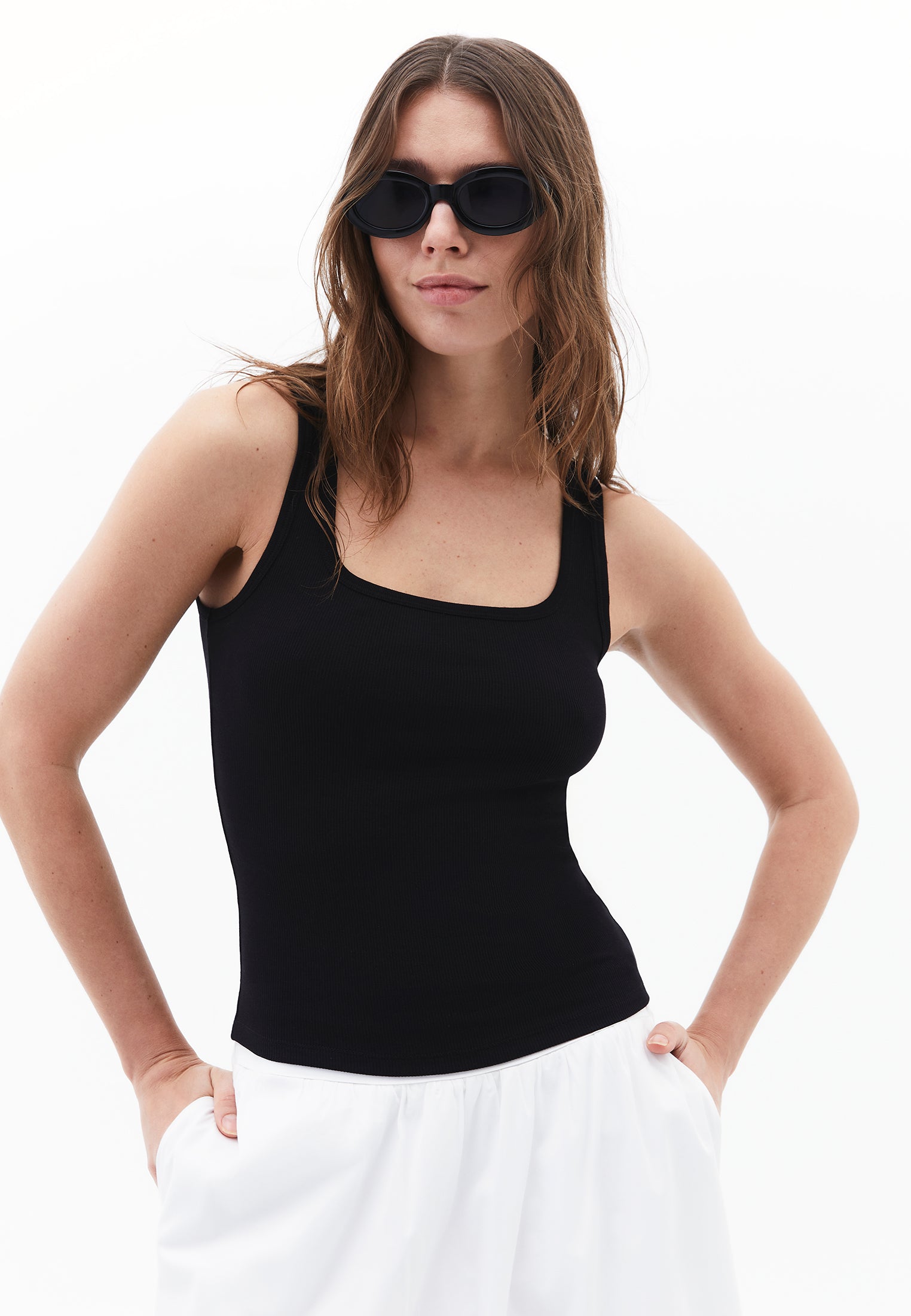 Square Neck Sleeveless Top - BLACK