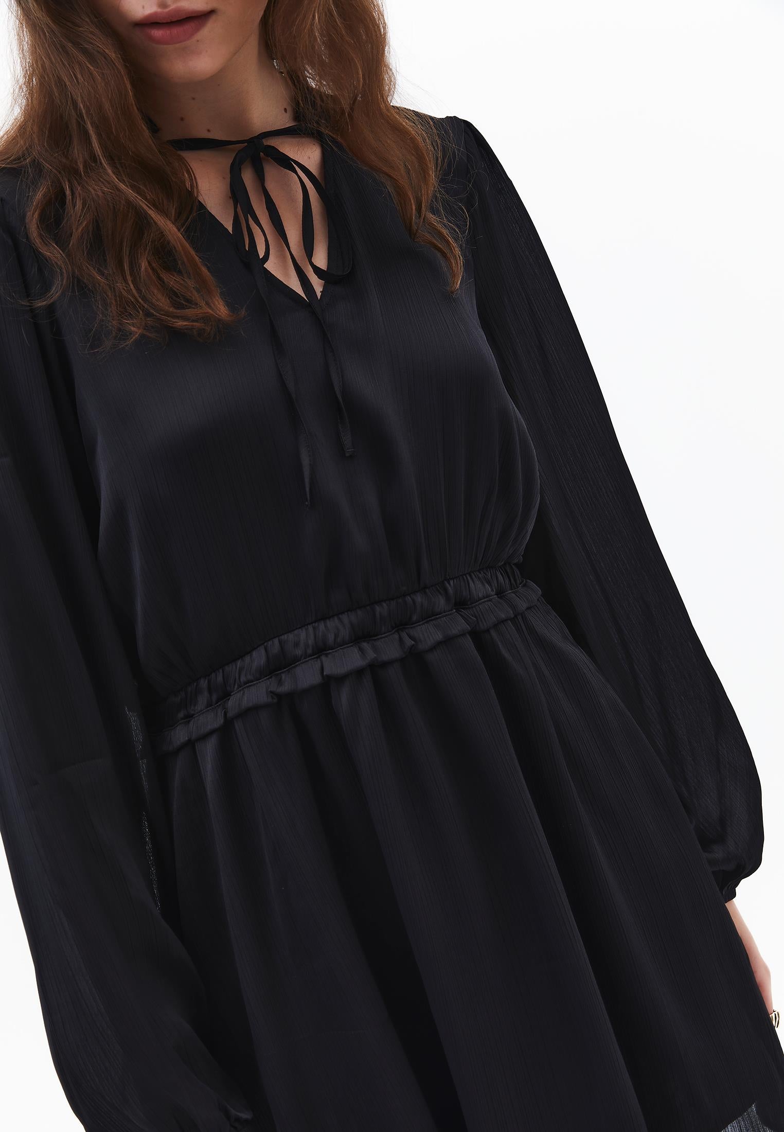 Short V-Neck Dress - BLACK