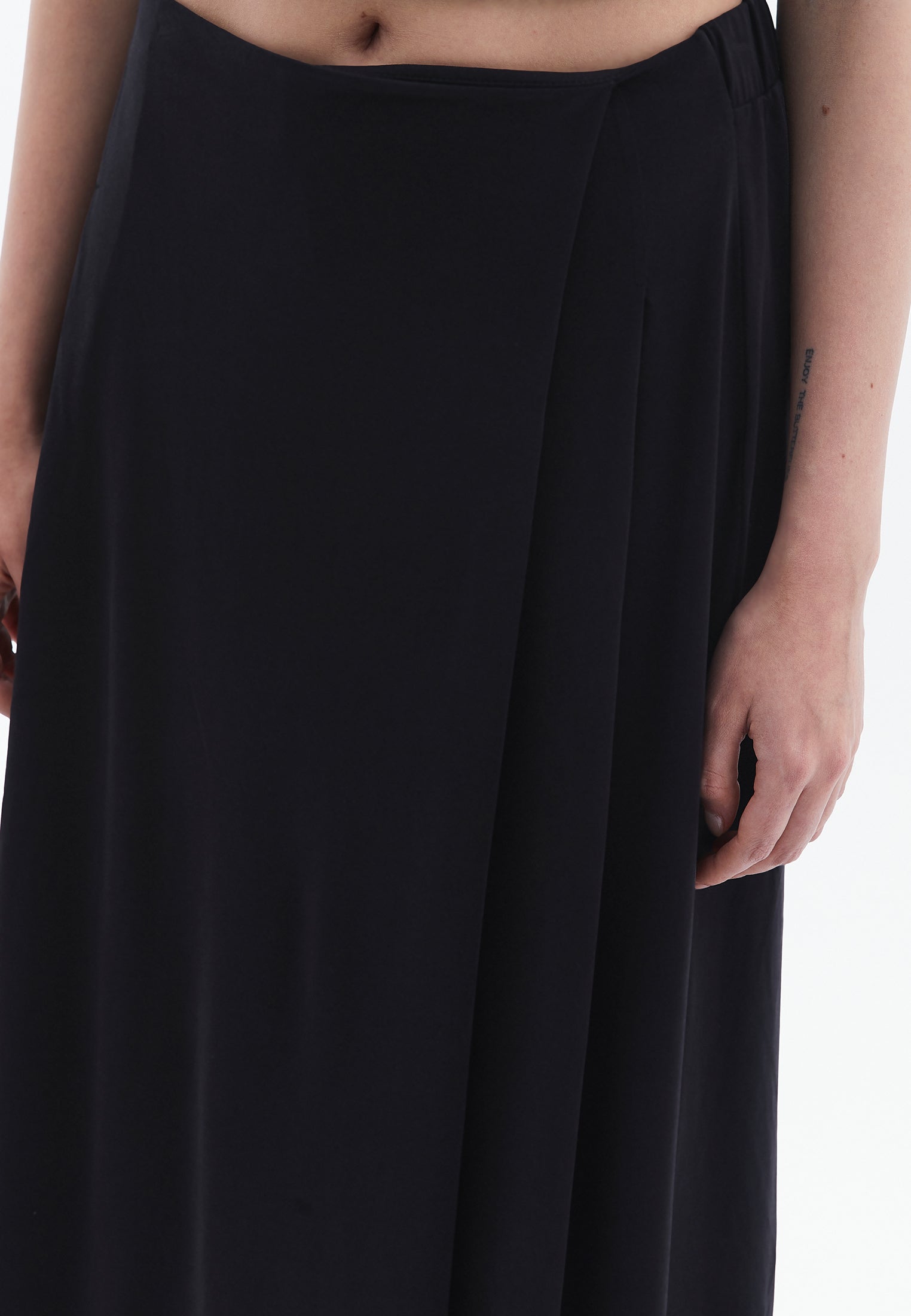 High Waist Elasticated Culotte Pants - BLACK