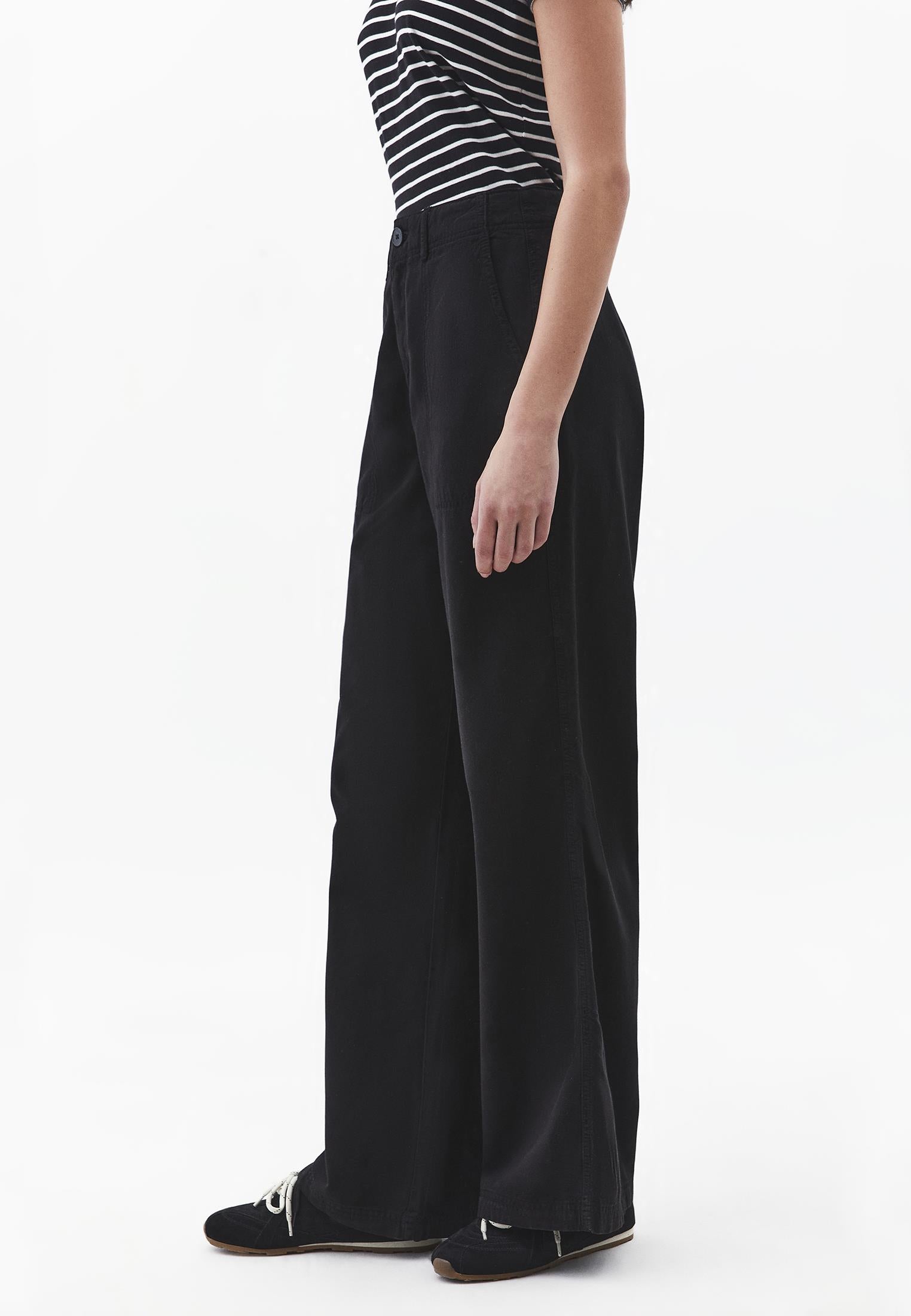 High Waist Wide Leg Woven Pants - BLACK