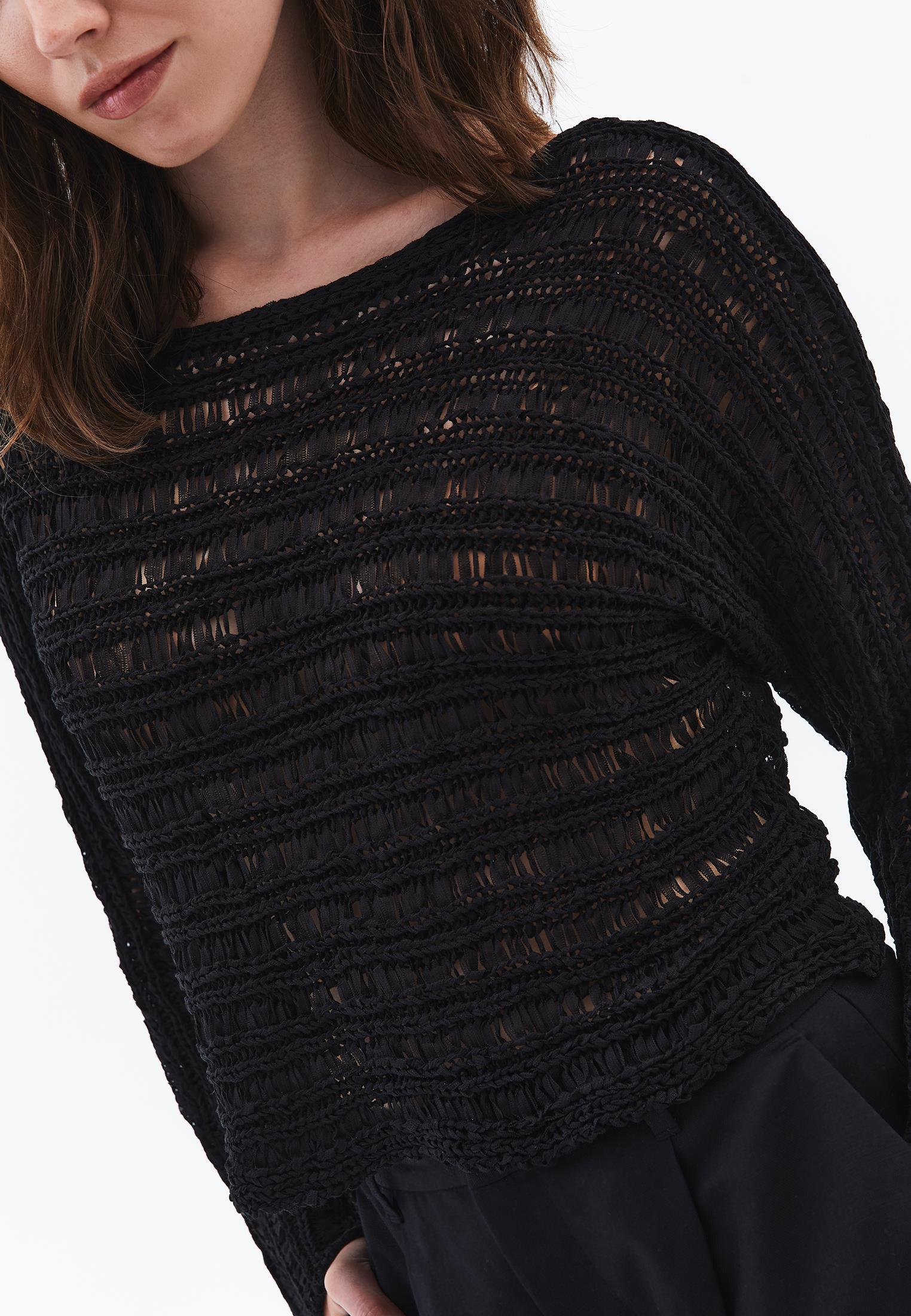 Ajour Standard Boat Neck Knit Sweater - BLACK