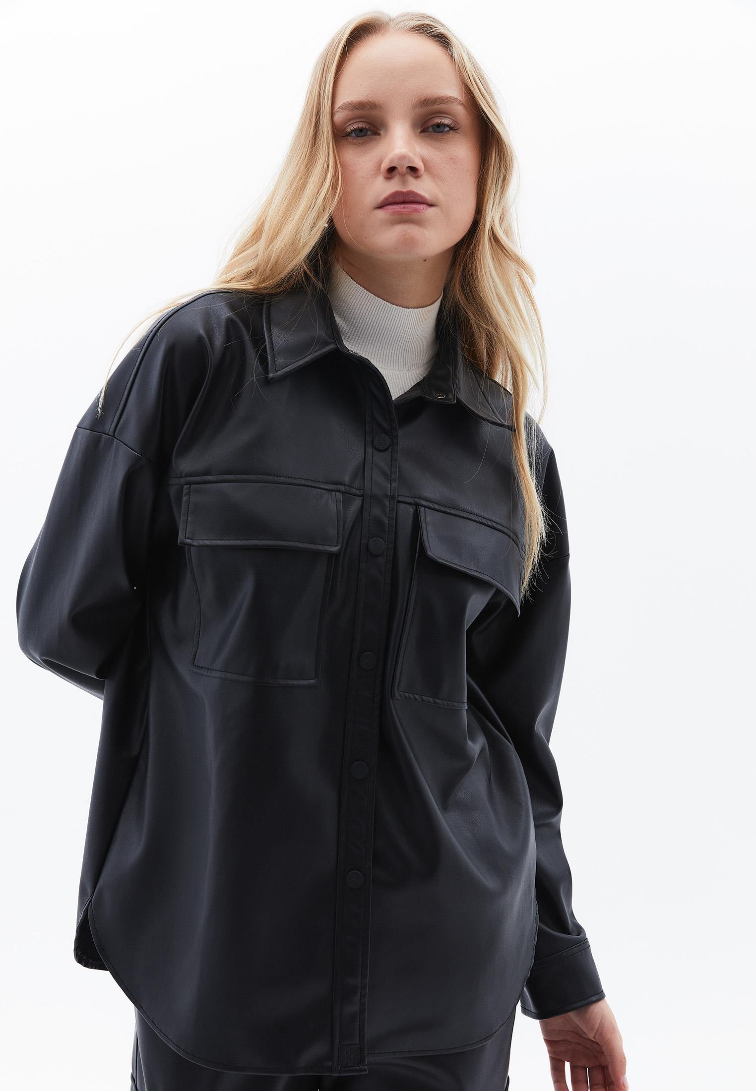 Oversize Pocket Detailed Shirt - BLACK