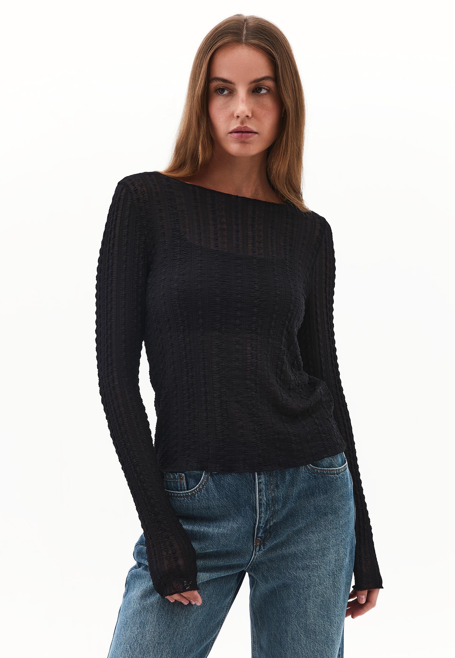 Boat Neck Lace Blouse - BLACK