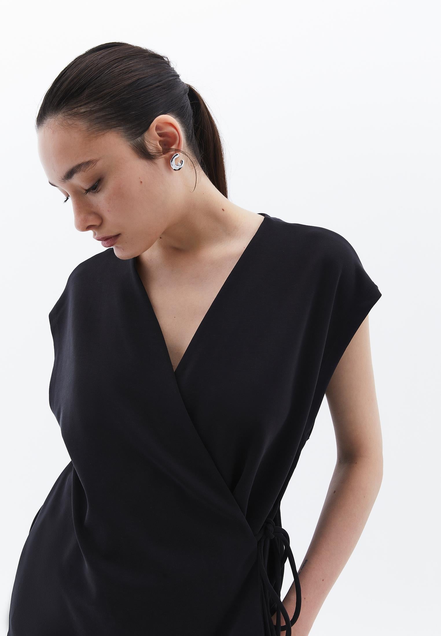 Wrap Neck Tunic Cardigan - BLACK