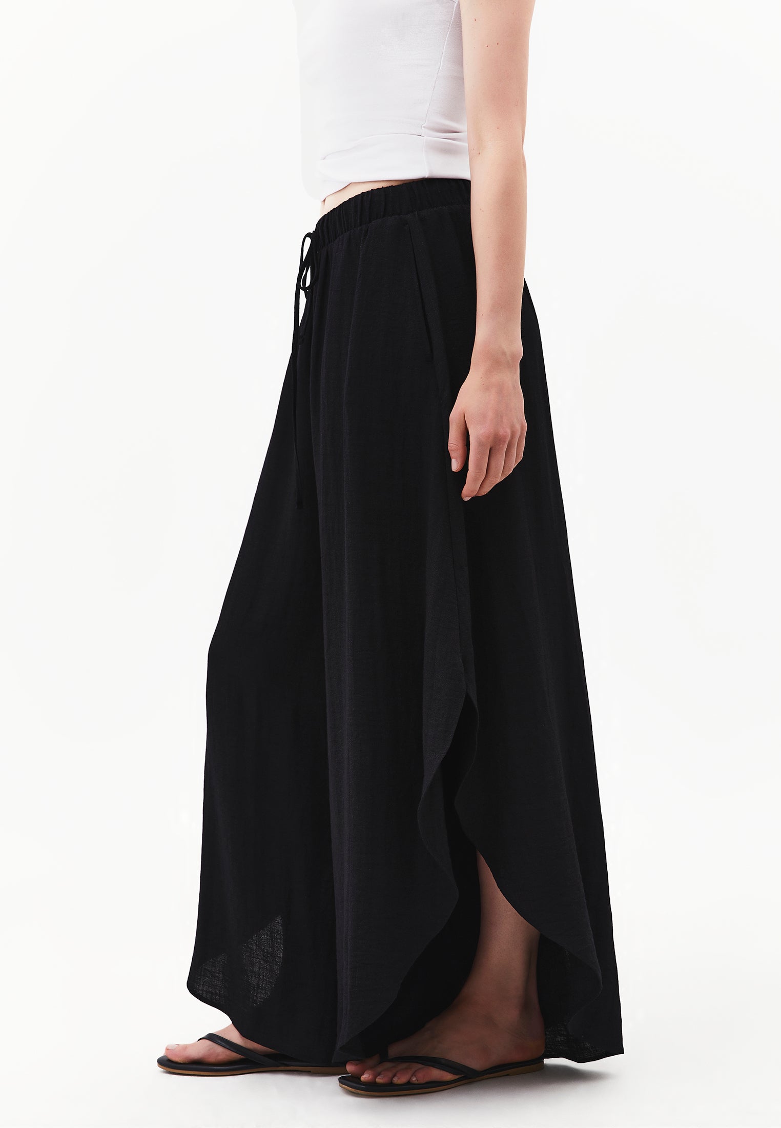 High Waist Wide Leg Pants - BLACK