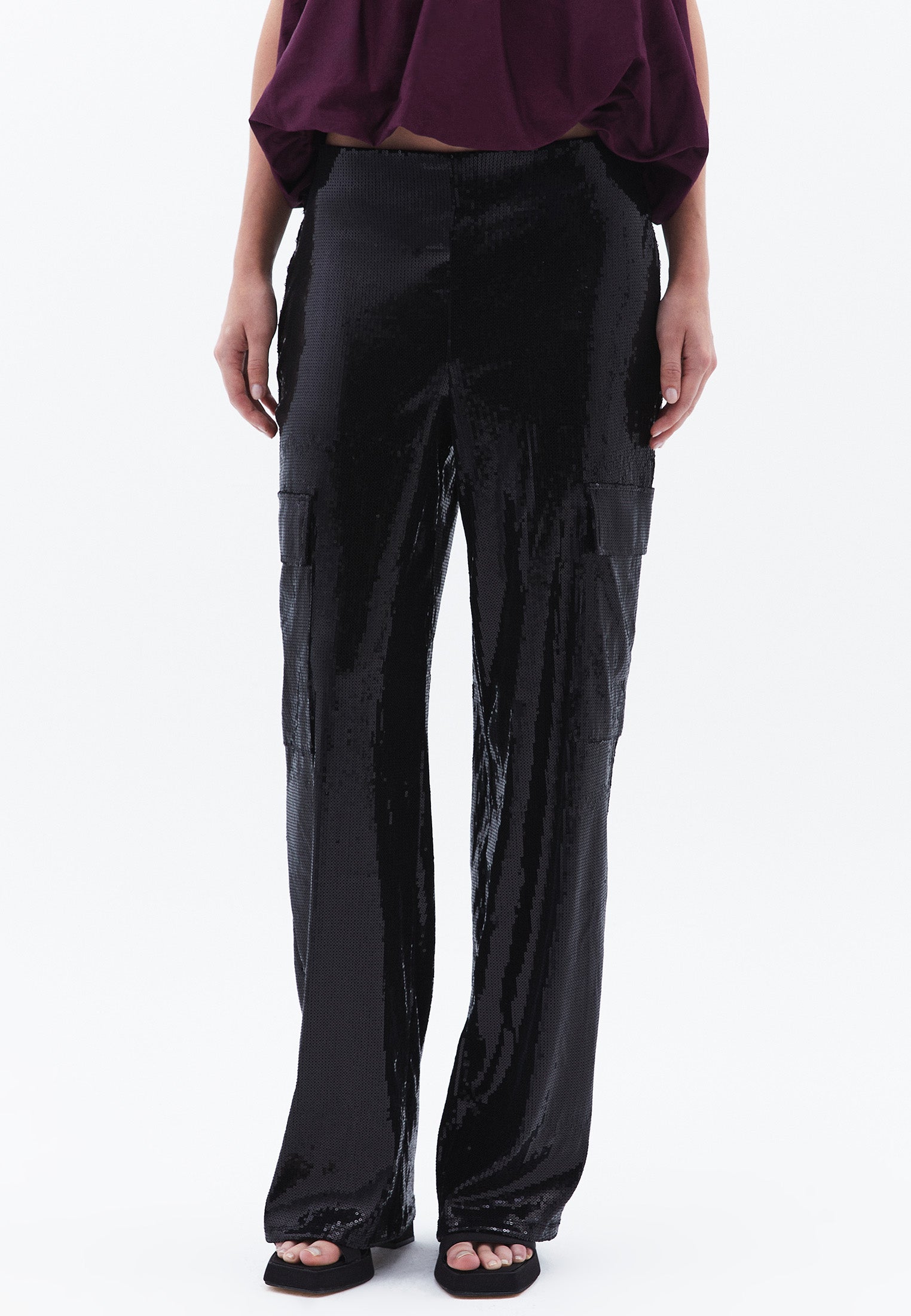 High Waist Cargo Wide Leg Pants - BLACK