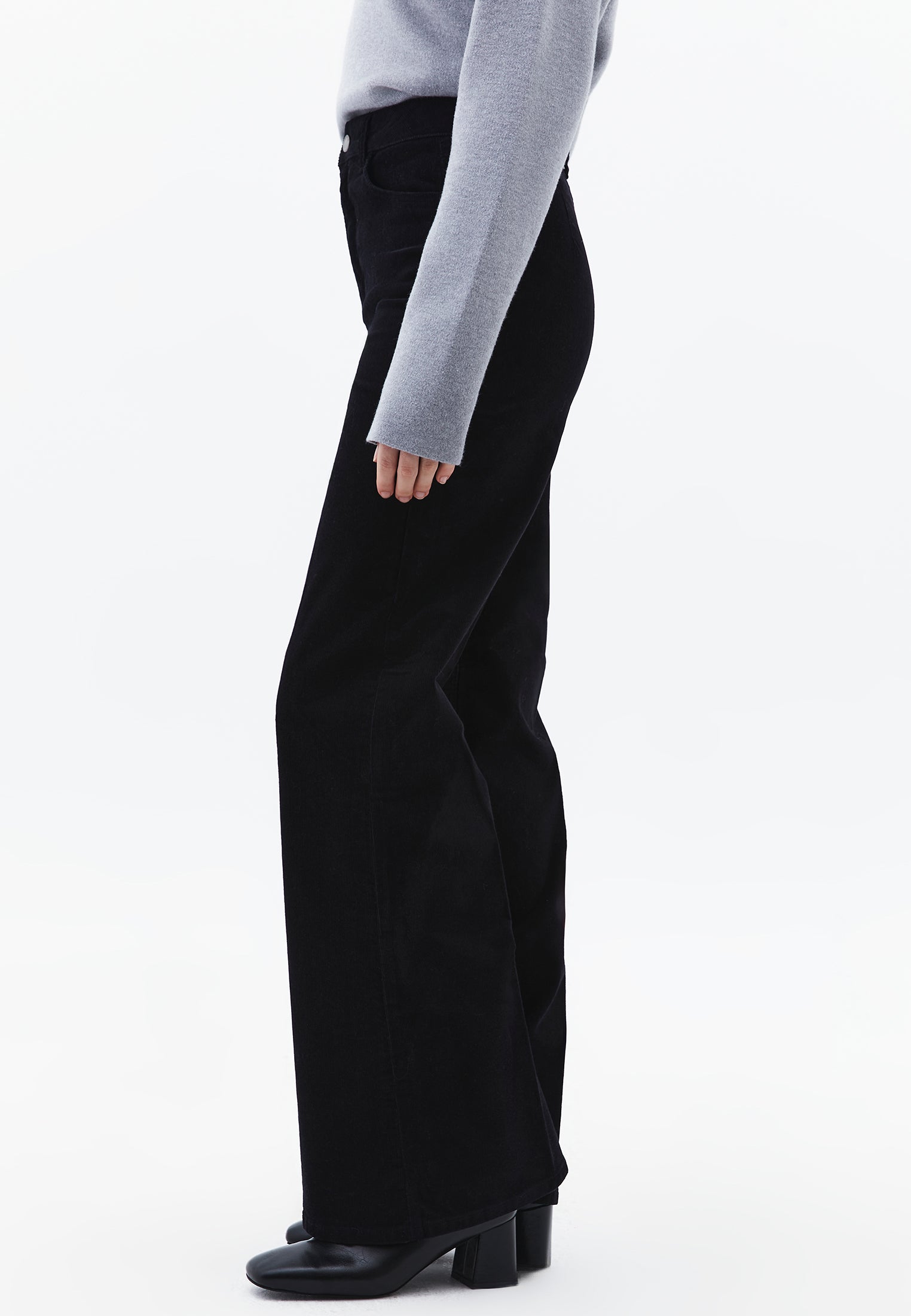 Corduroy Wide Leg Pants - BLACK