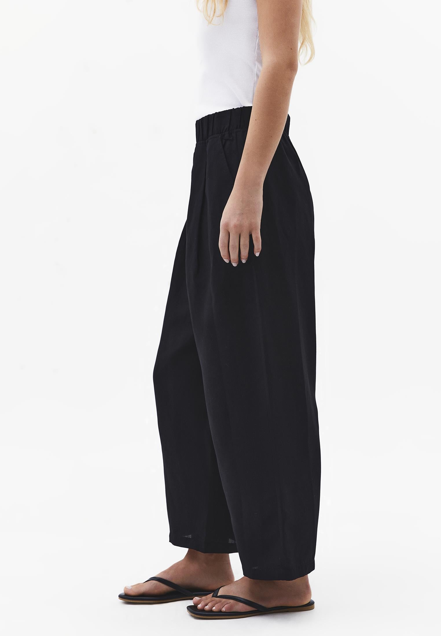 Balloon Form Elastic High Waist Carrot Pants - BLACK