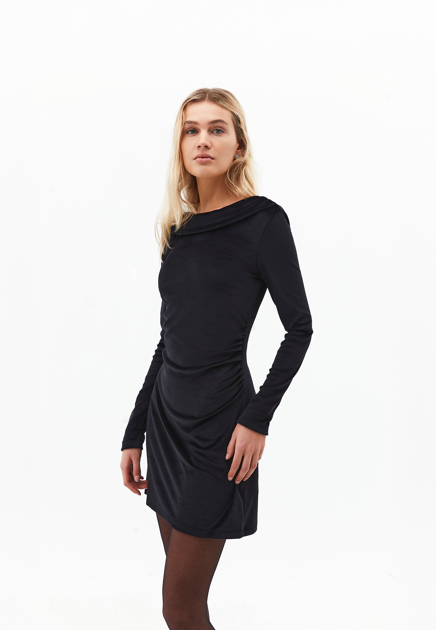 Cowl Neck Short Dress - BLACK