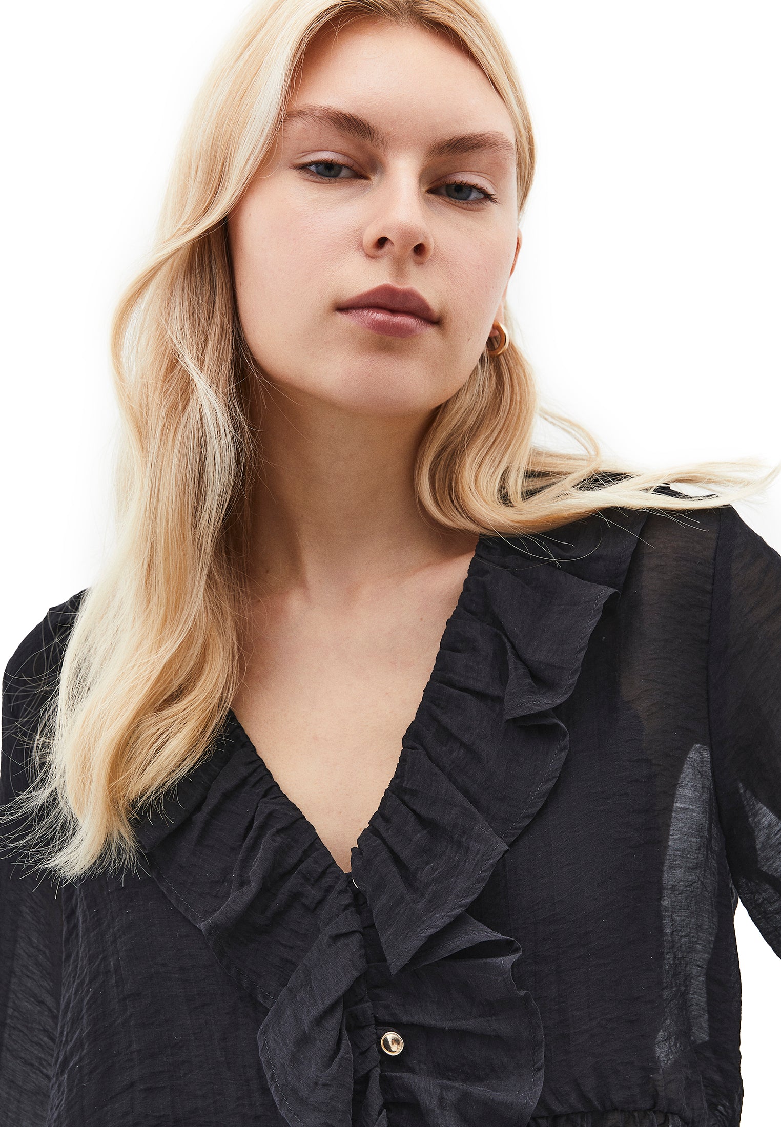 Ruffle Detail Buttoned Blouse - BLACK