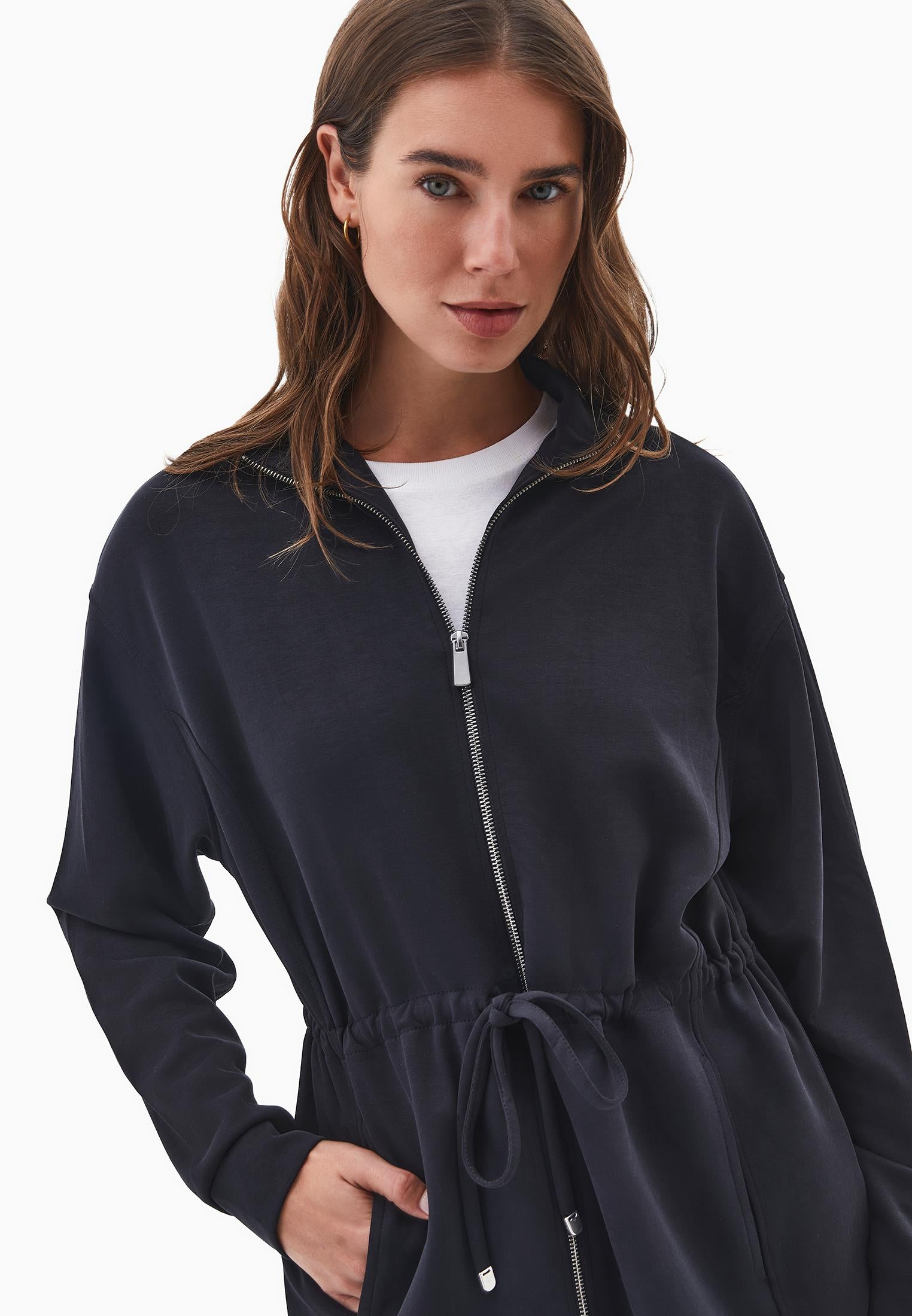 High Neck Zipper Detailed Long Sleeve Sweatshirt Tunic - BLACK