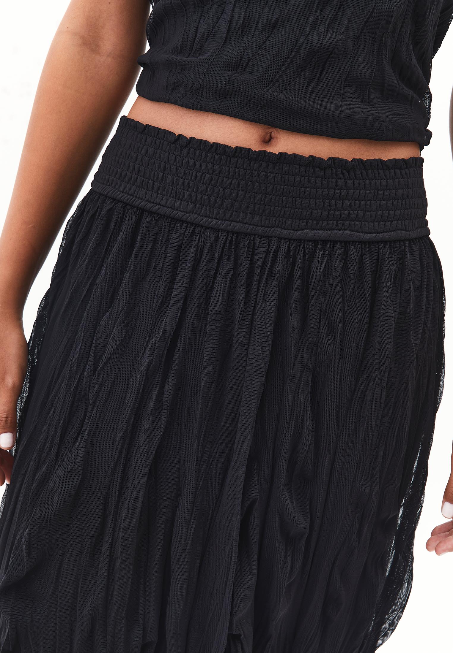 Wrinkled Look Midi Skirt - BLACK