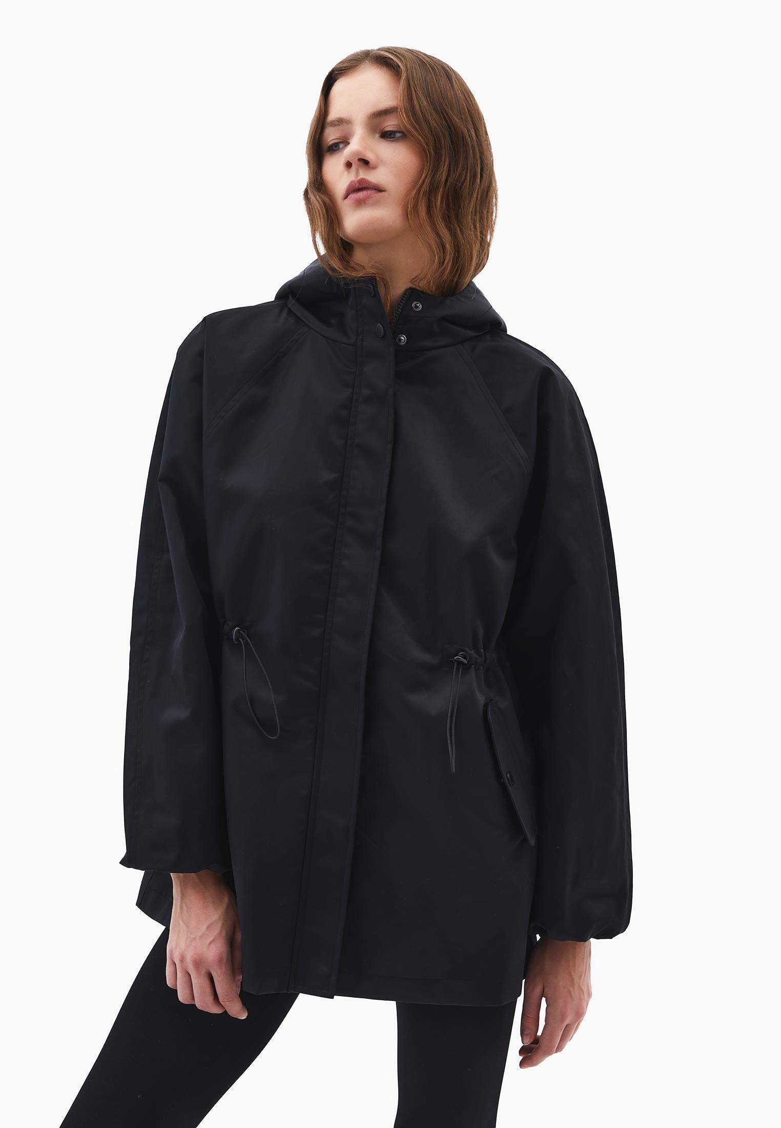 Hooded Midi Coat - BLACK