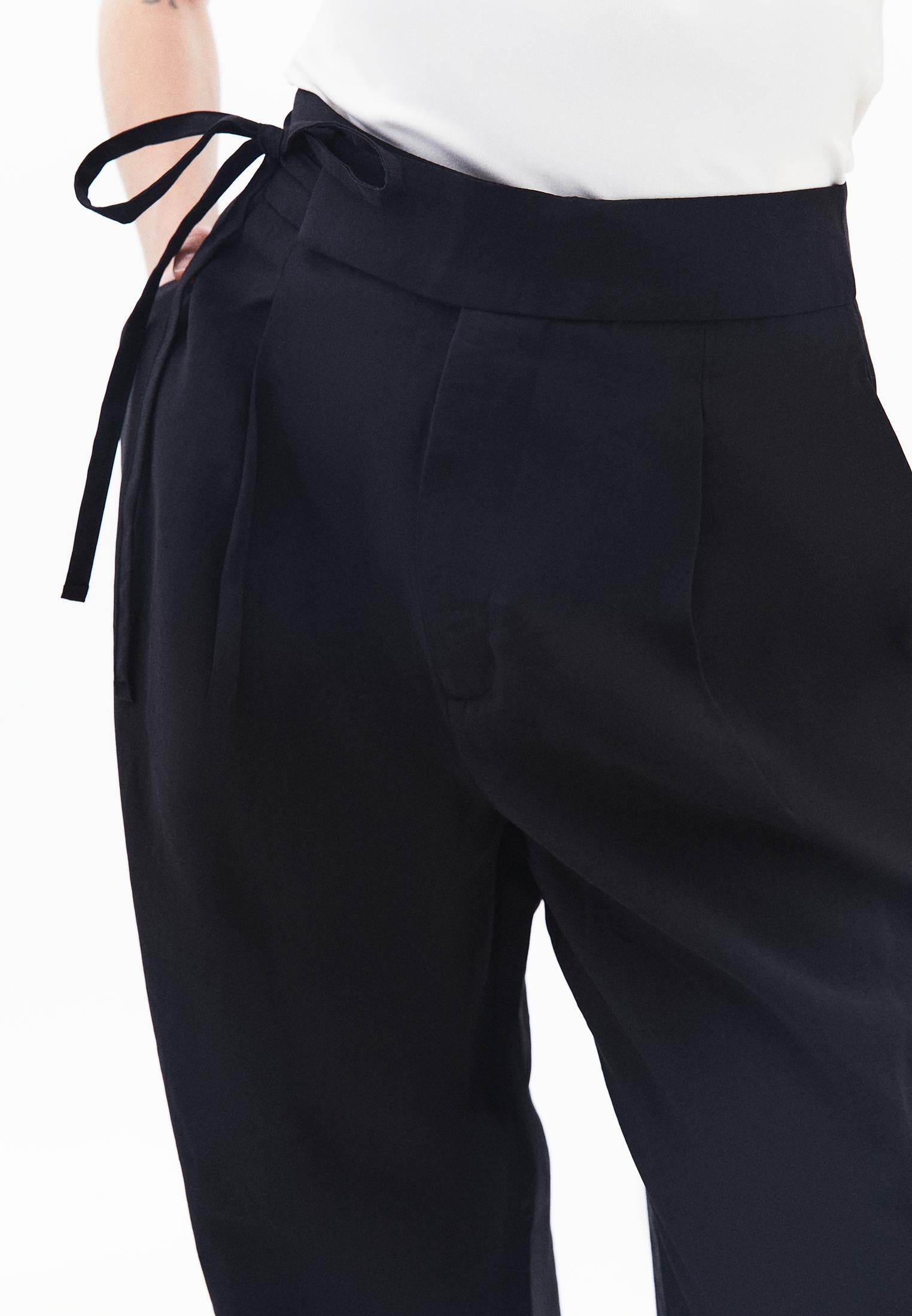 Ultra High Waist Belted Straight Leg Pants - BLACK