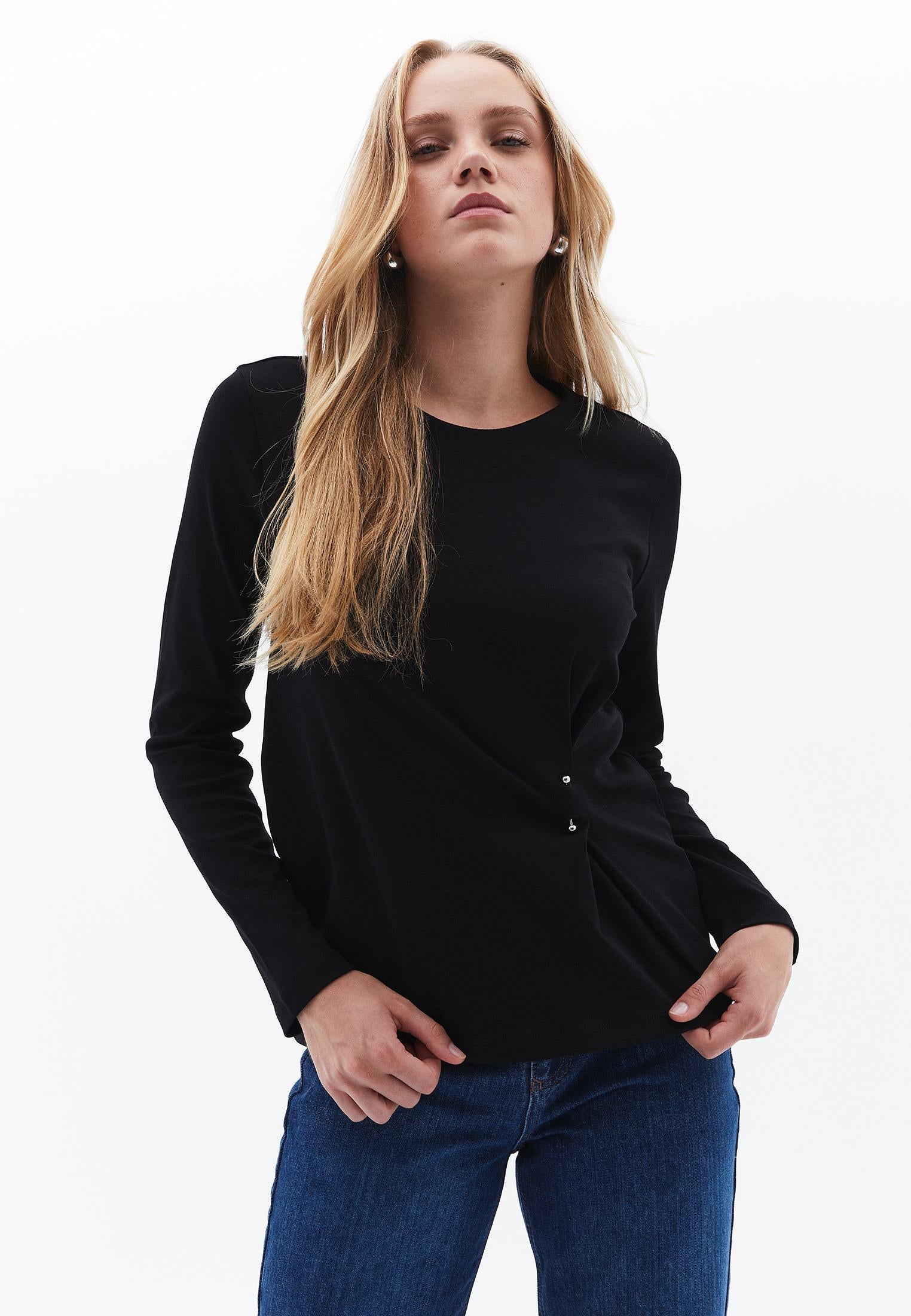 Crew Neck Long Sleeve Sweatshirt - BLACK