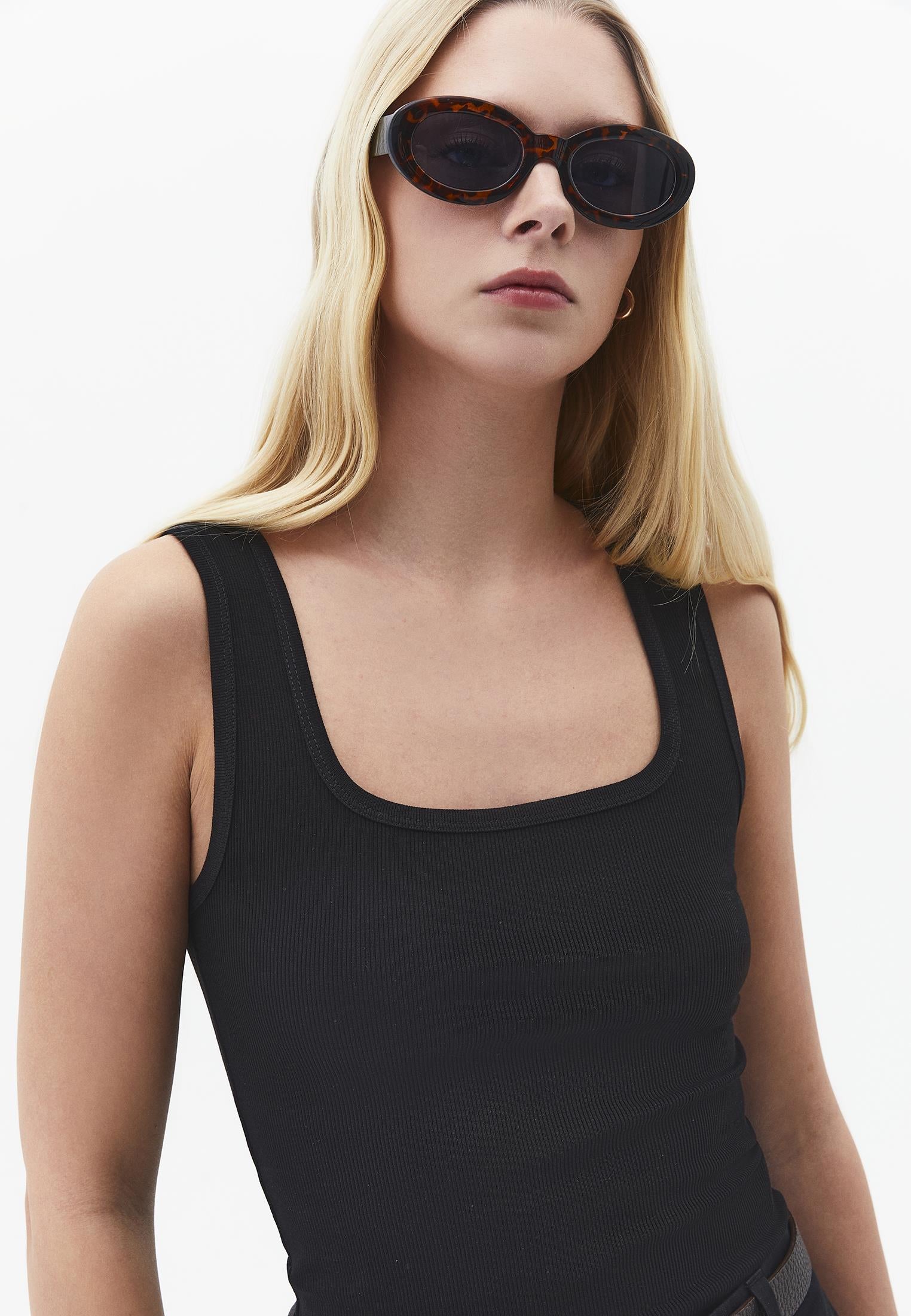 Square Neck Bodycon Tank Top - BLACK