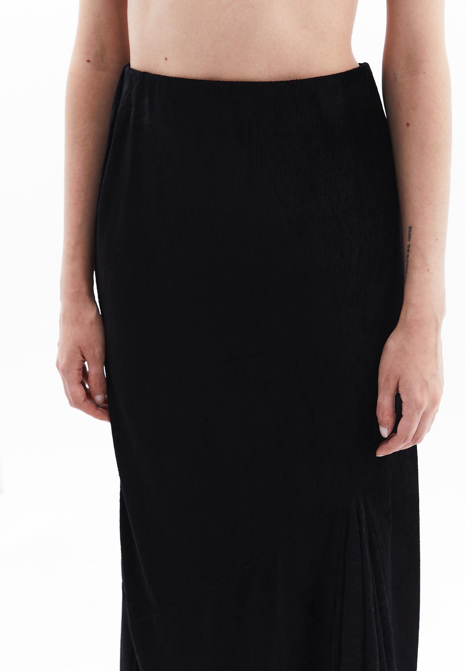 Long Elasticated Flared Skirt - BLACK