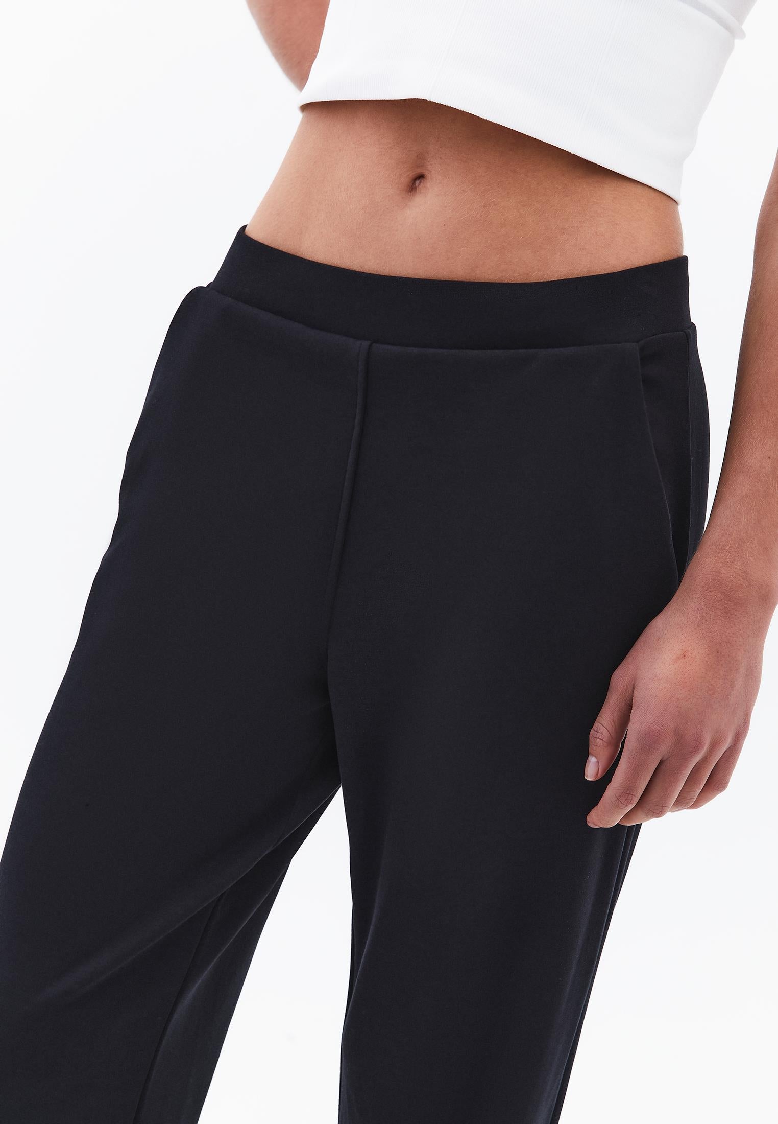 High Waist Straight Leg Elastic Waist Pants - BLACK