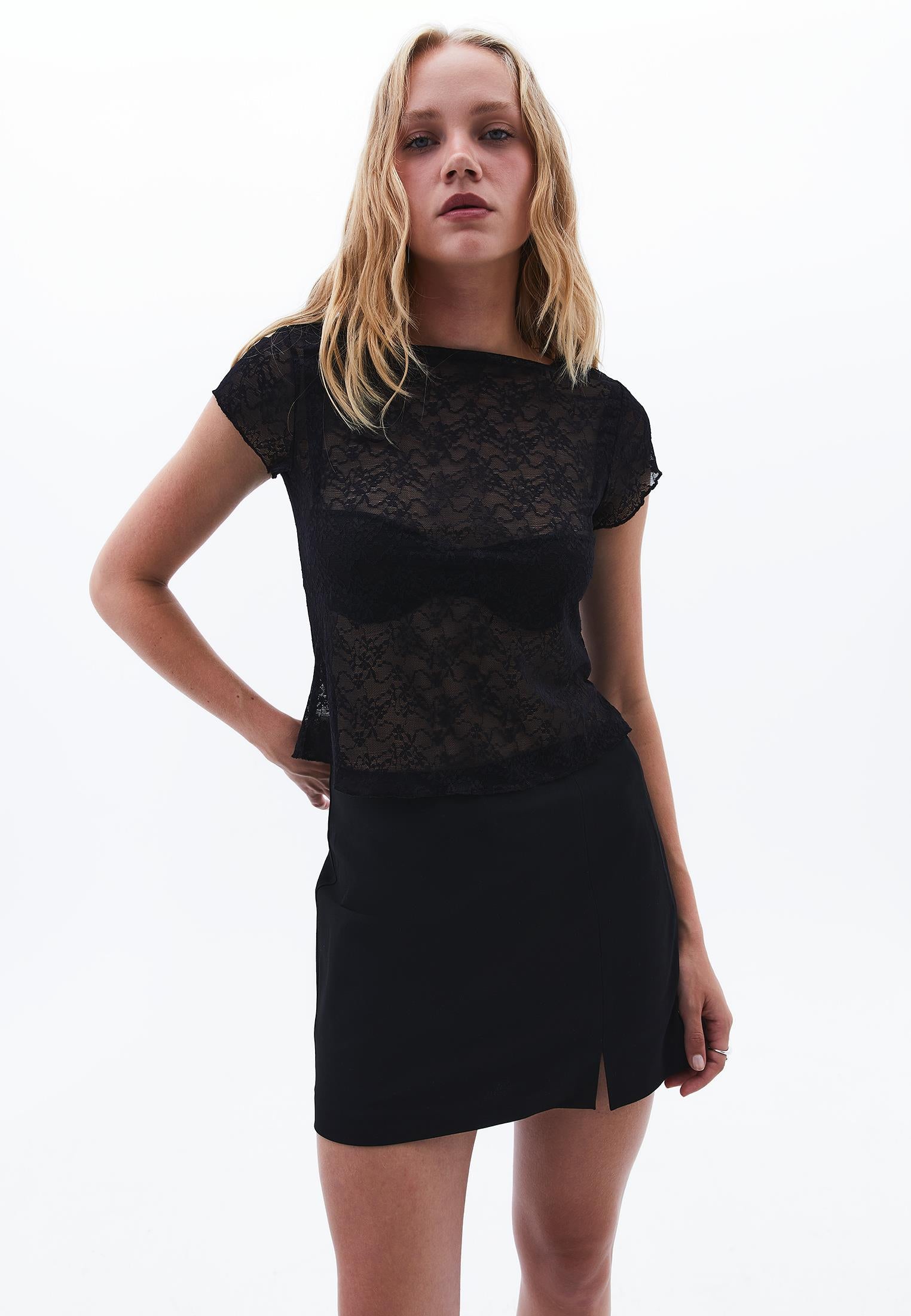 Boat Neck Bodycon T-Shirt - BLACK