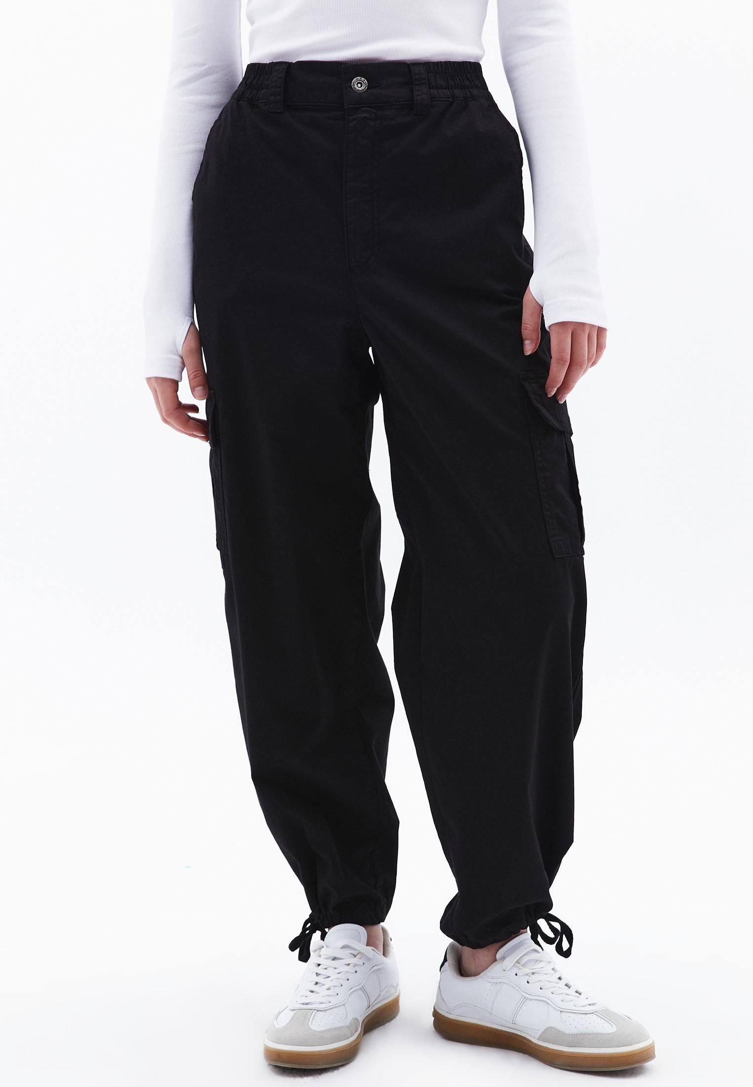 Jogger Hem High Waist Pants - BLACK