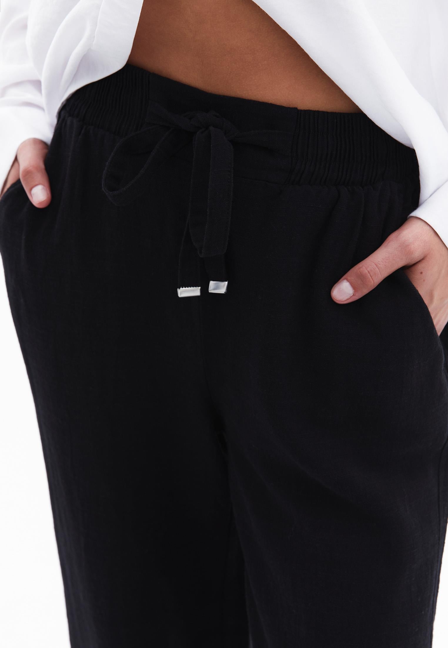 High Waist Wide Leg Elastic Waist Pants - BLACK