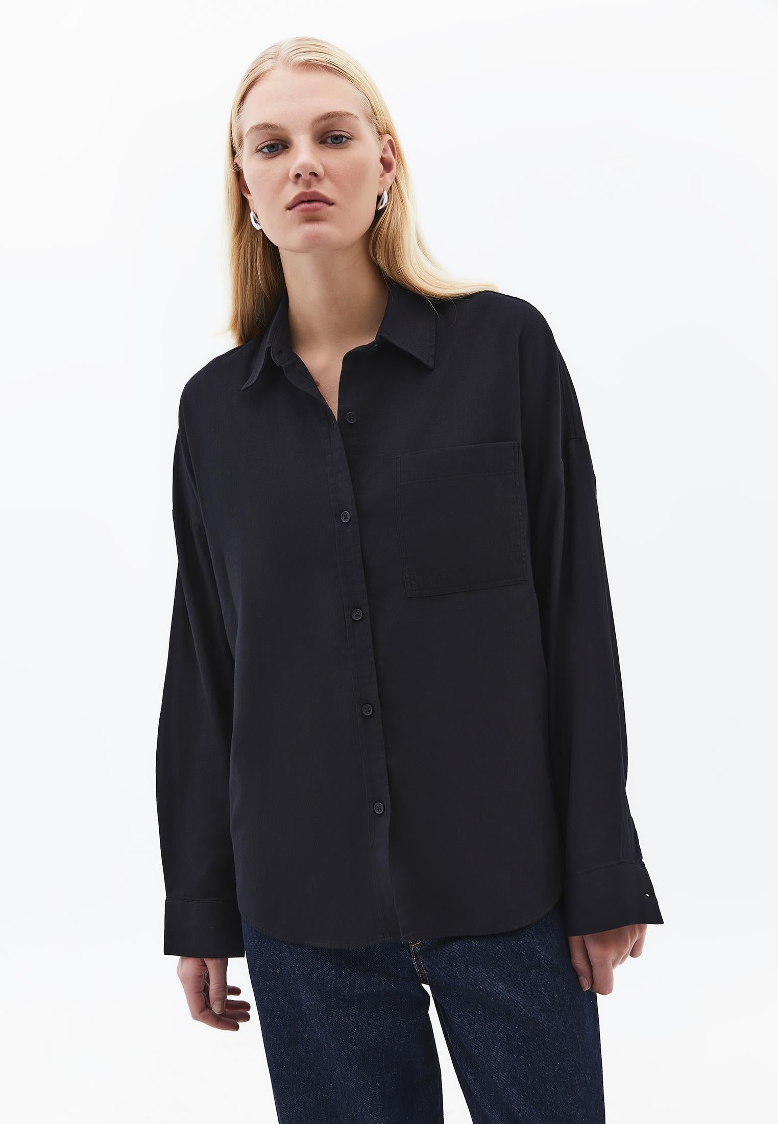 Oversize Long Sleeve Shirt With Pocket Detail - BLACK