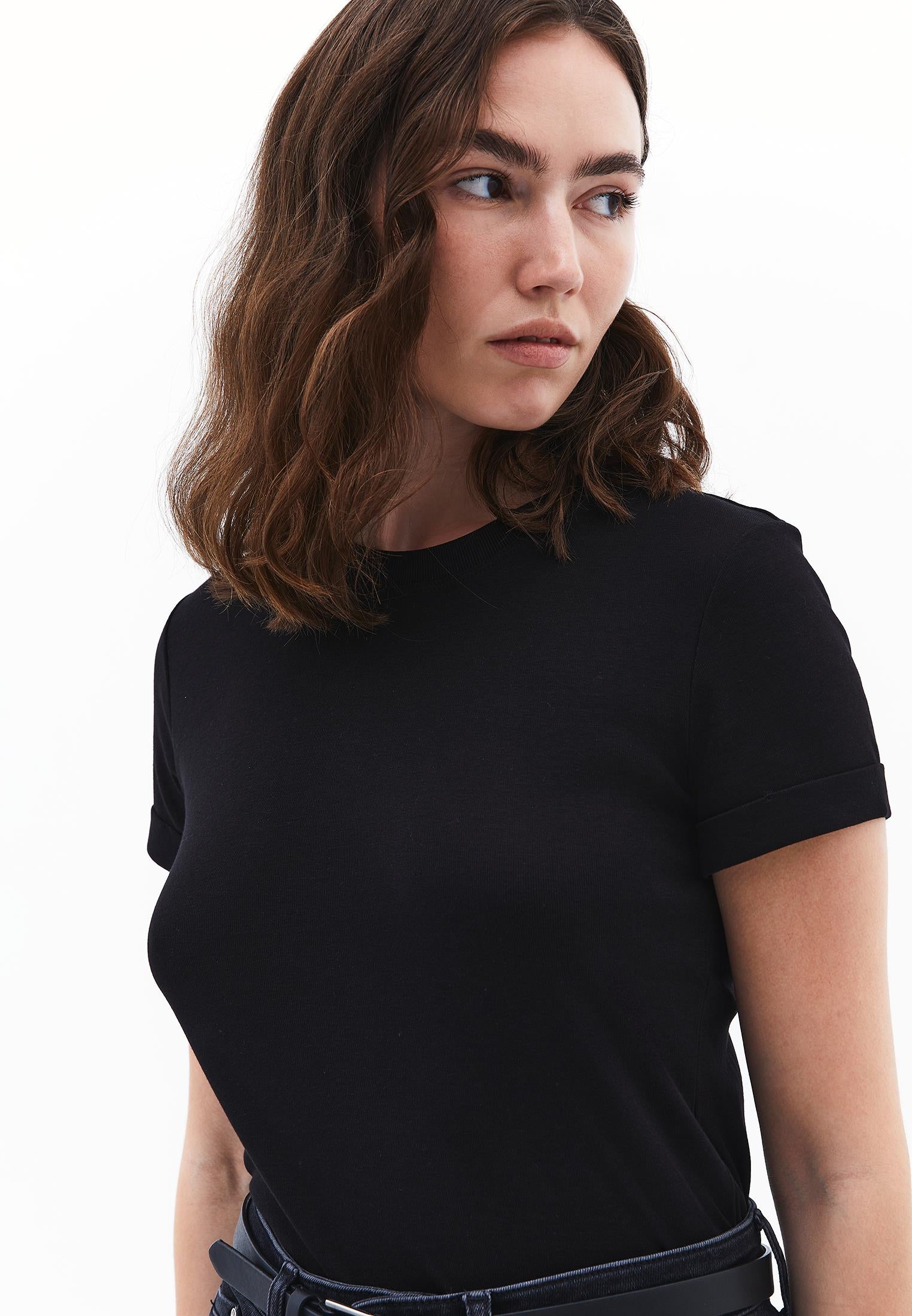 Cotton T-Shirt With Crew Neck - BLACK