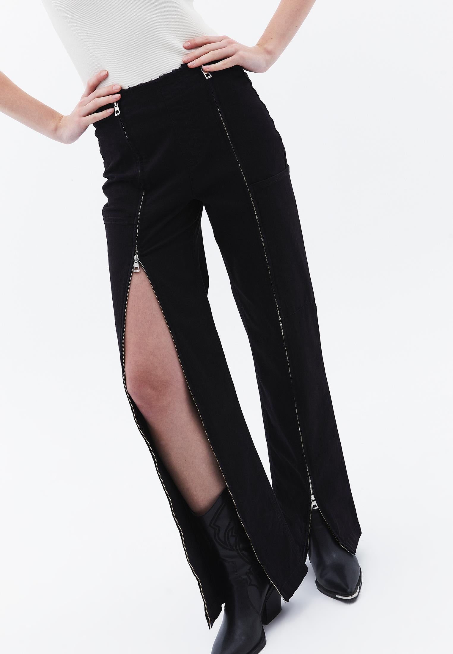Straight Leg High Waist Trousers - BLACK