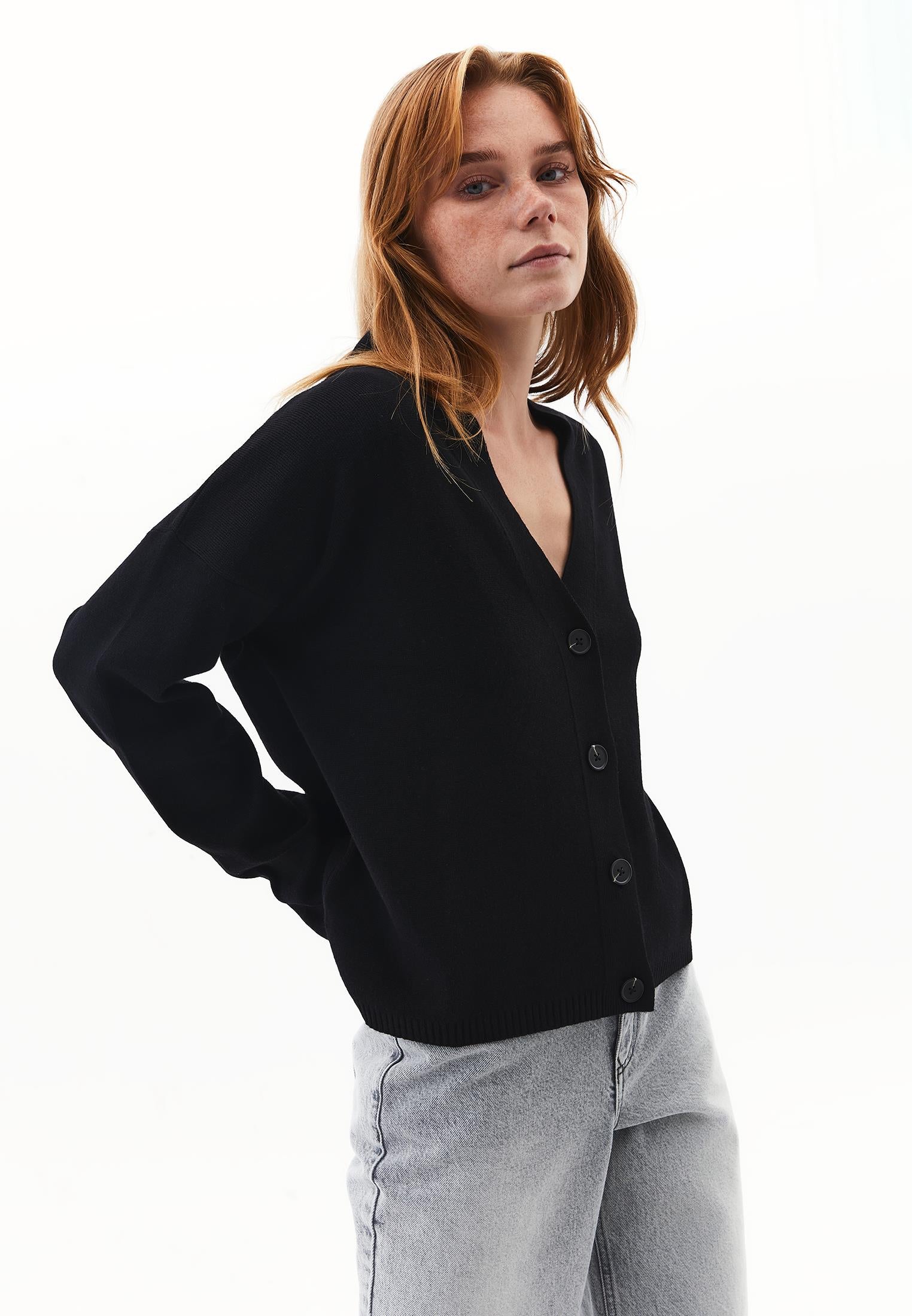 Viscose V-Neck Cardigan - BLACK