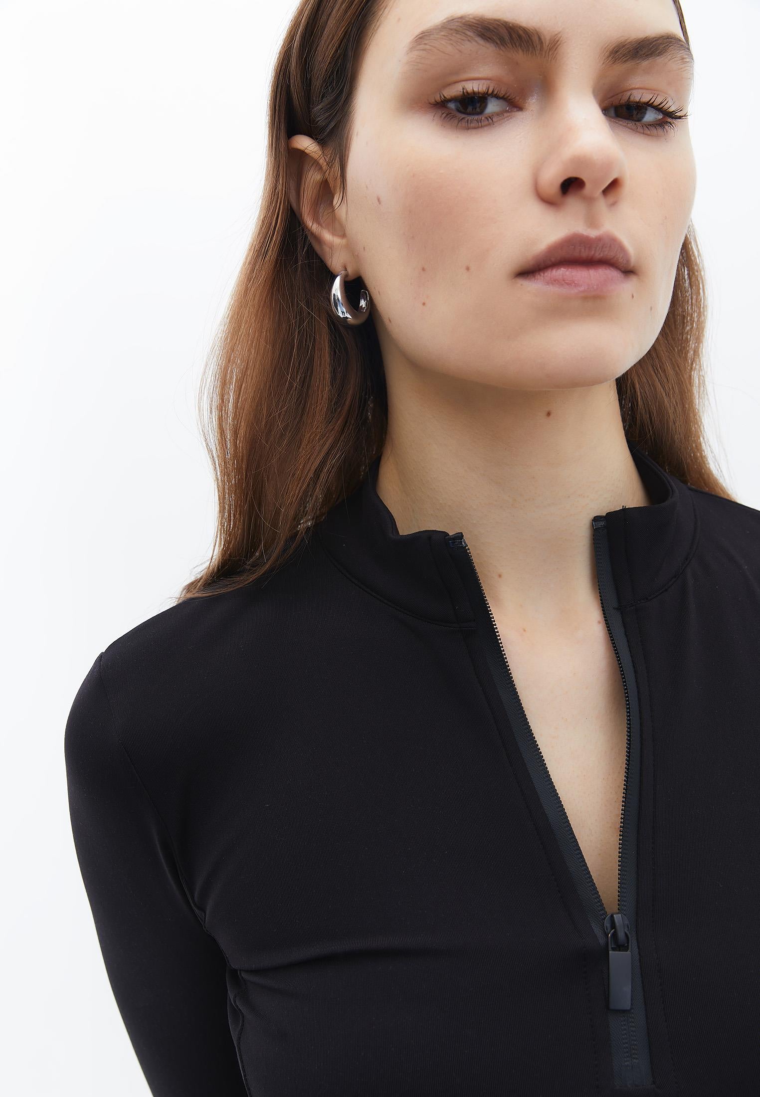High Neck Long Sleeve T-Shirt - BLACK