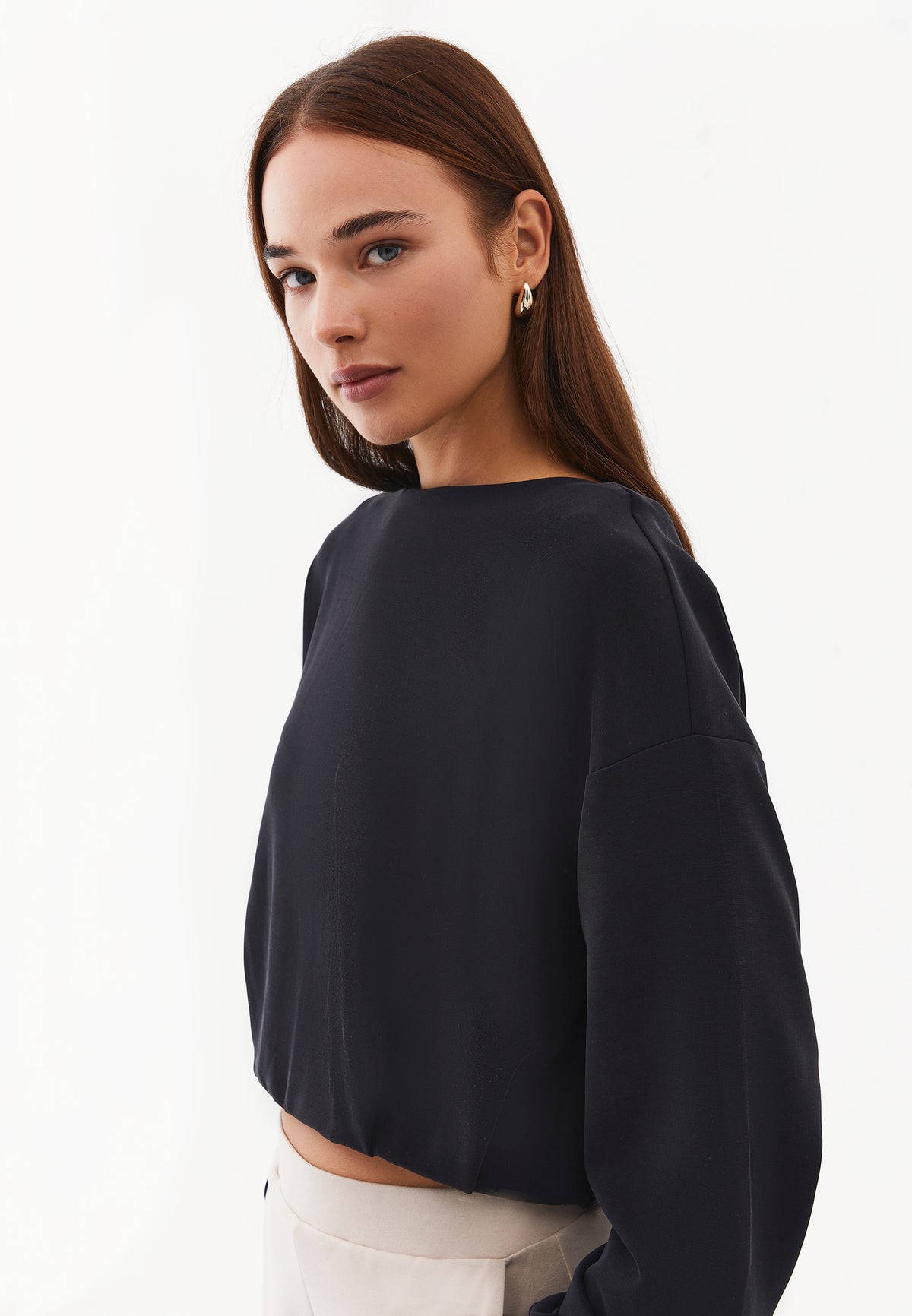 Oversize Balloon Form Sweatshirt - BLACK