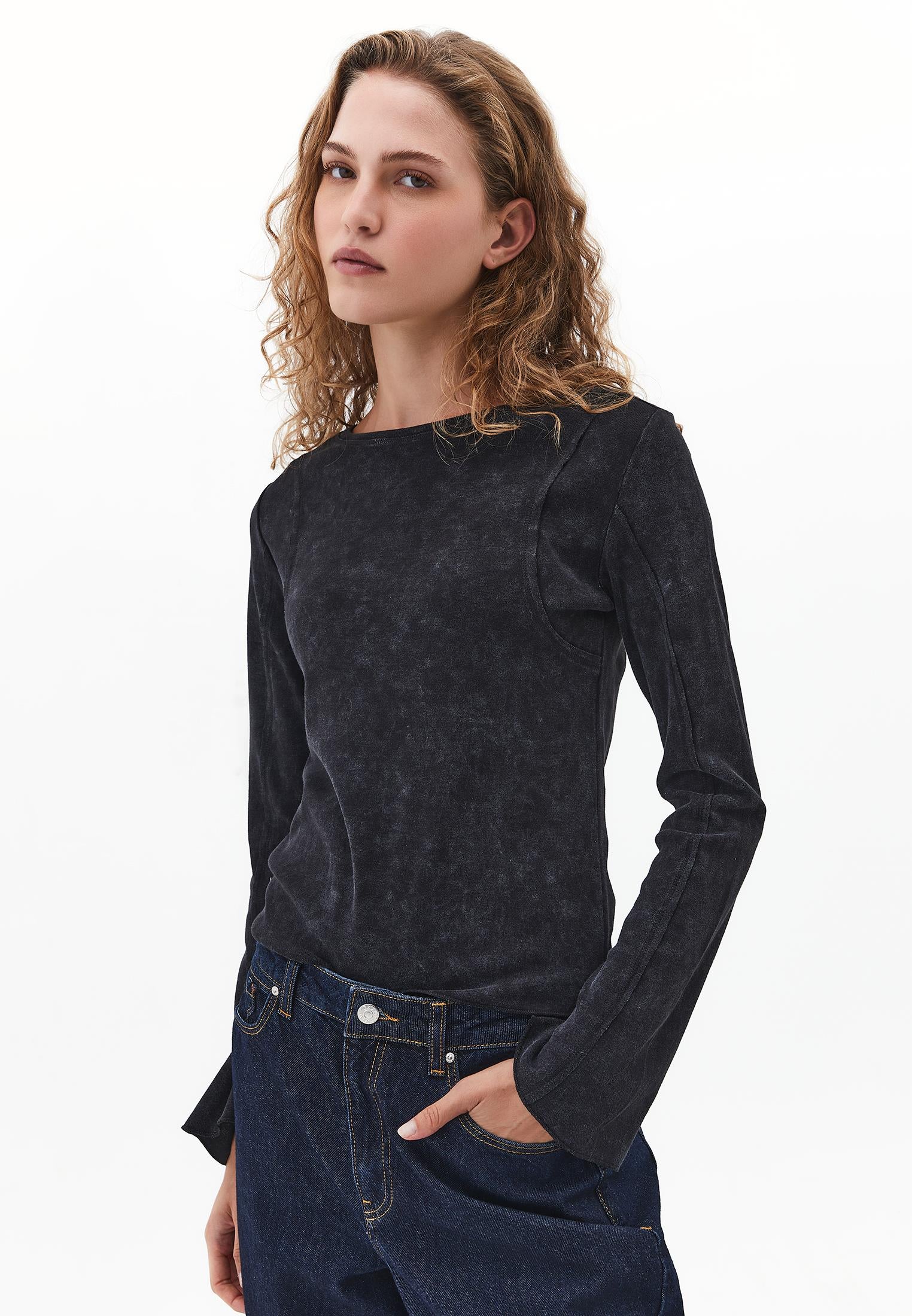 Long Sleeve Cotton T-Shirt - BLACK