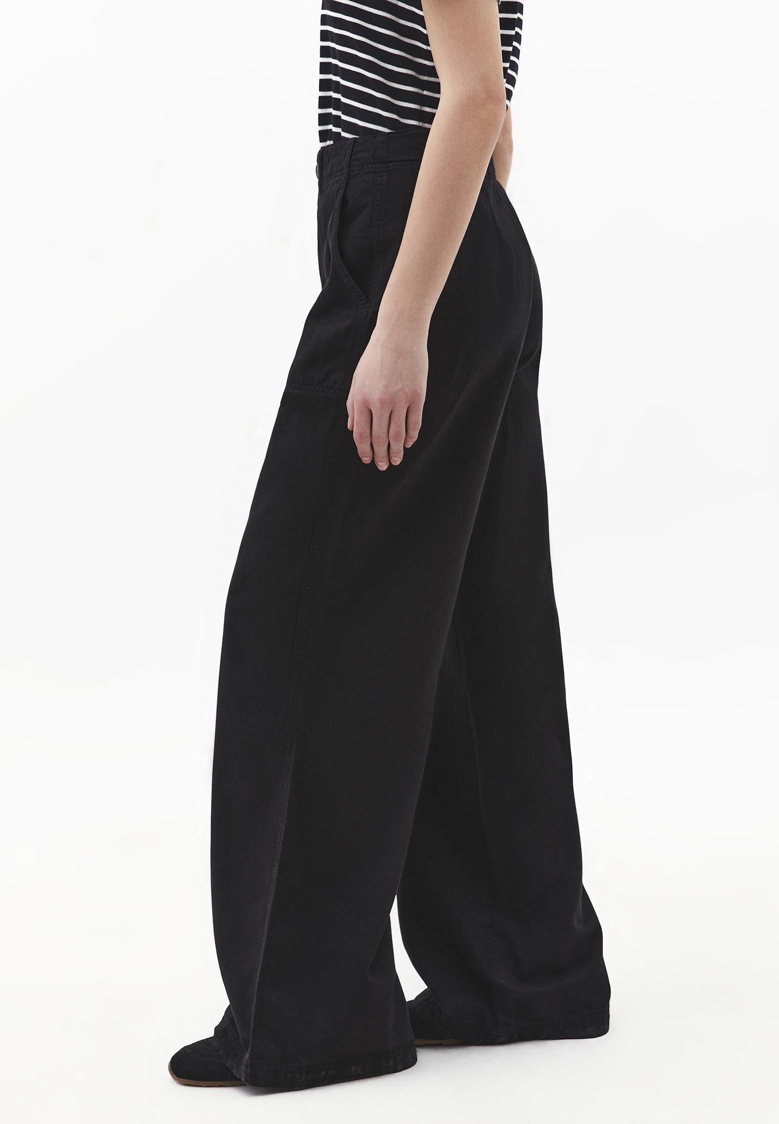 Wide Leg High Waist Pants - BLACK