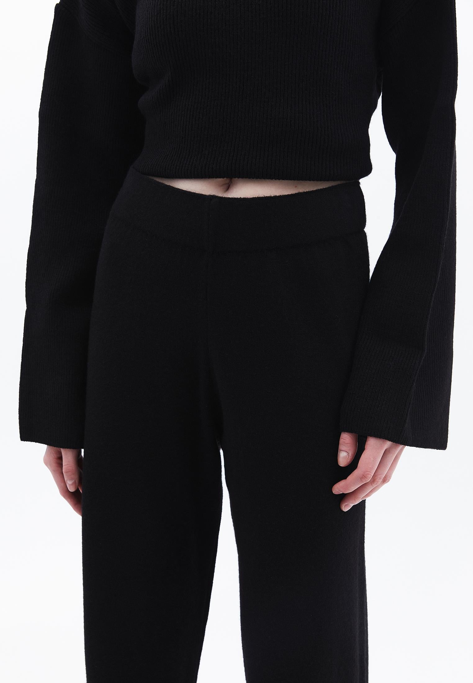 Relaxed Fit High Waist Wide Leg Pants - BLACK