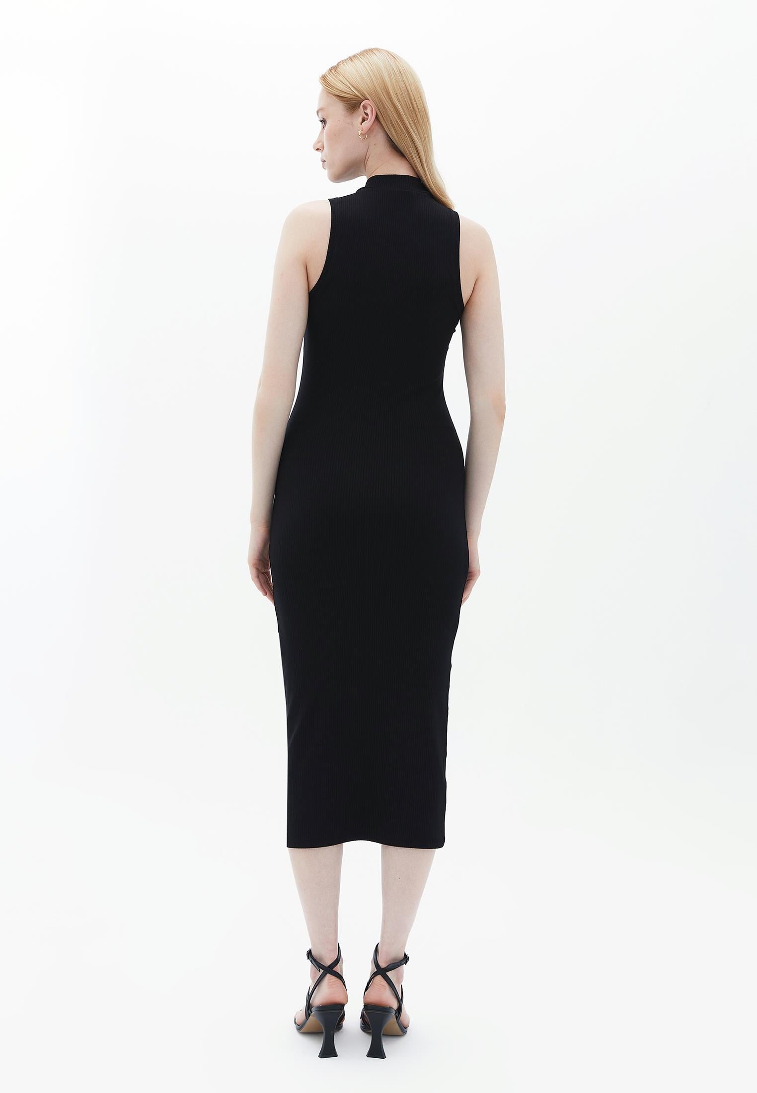 High Neck Sleeveless Bodycon Midi Dress - BLACK