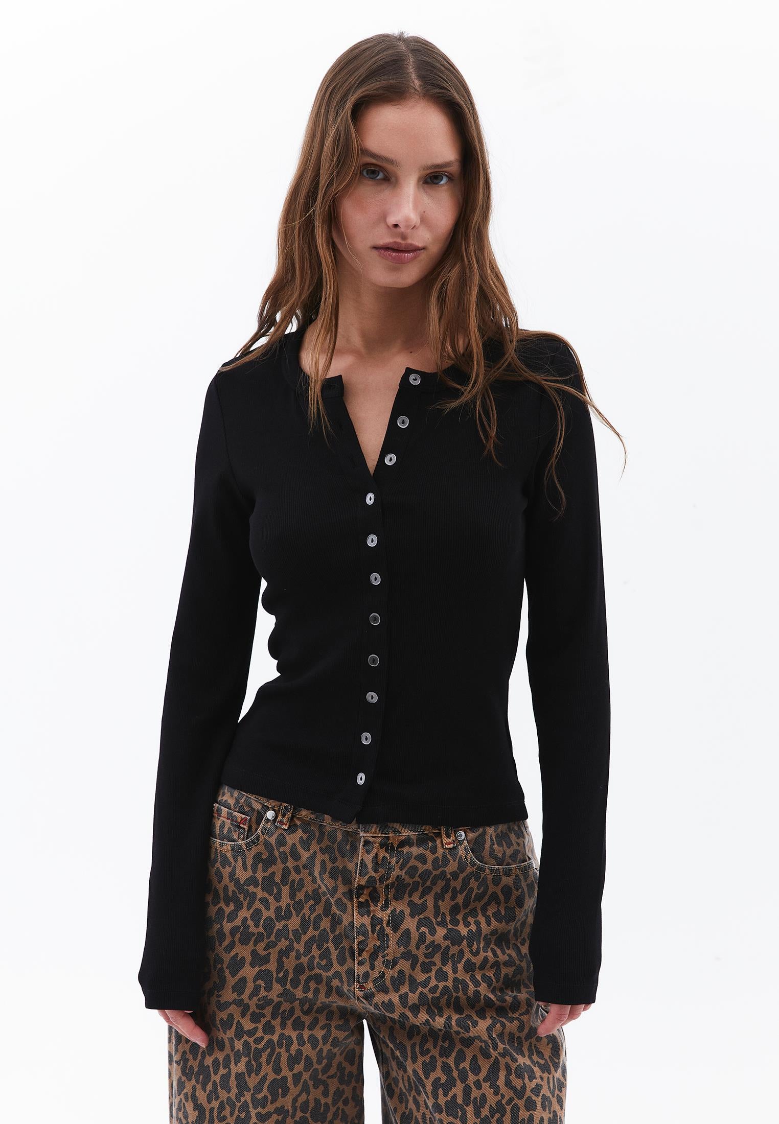 Long Sleeve Crew Neck Bodycon T-Shirt - BLACK