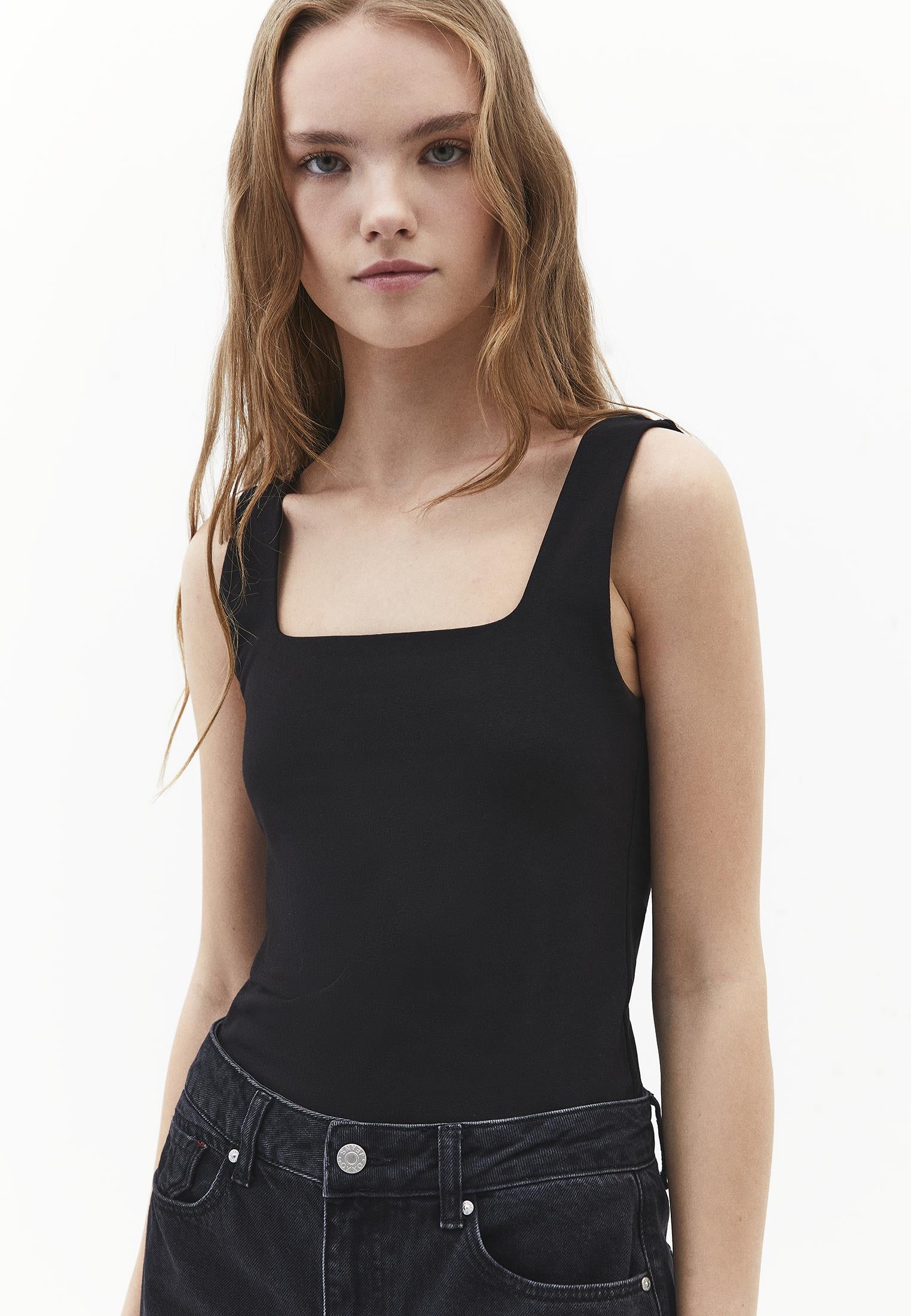Square Neck Bodycon Tank Top - BLACK