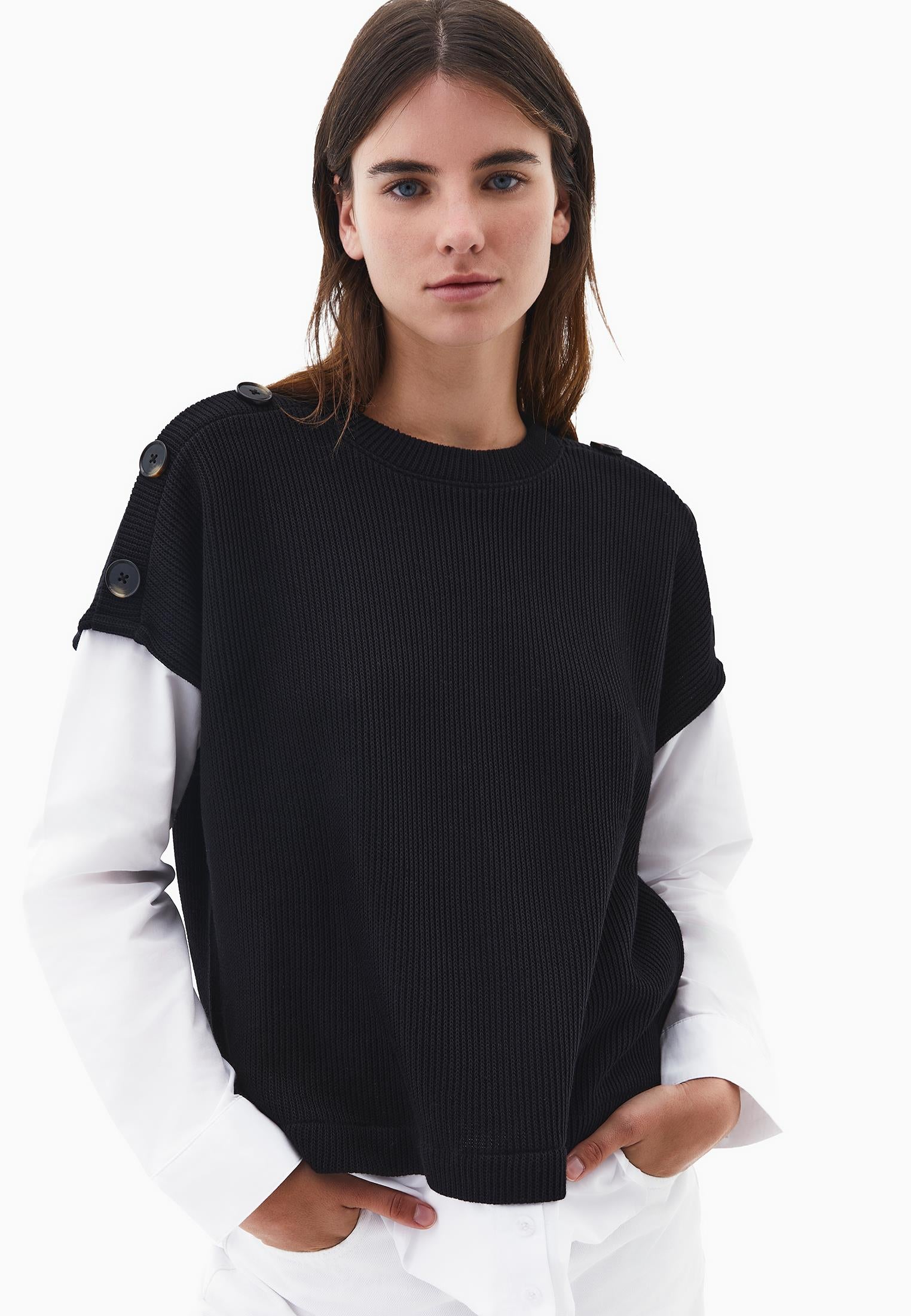 Button Detailed Long Sleeve Blouse - BLACK