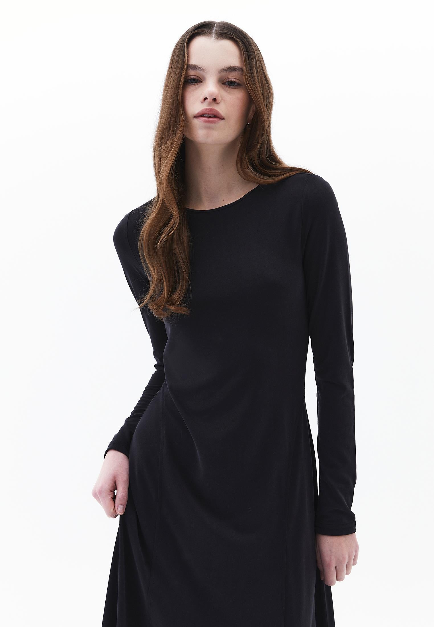 Crew Neck Fashion Dress - BLACK