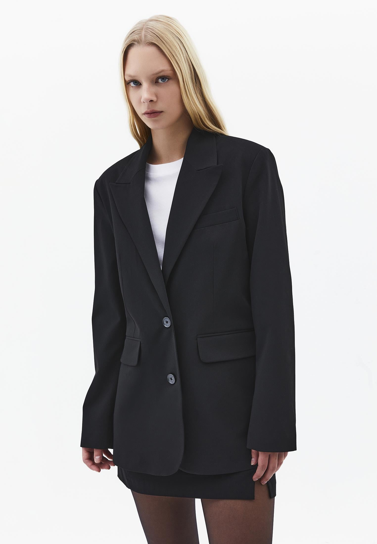 Boyfriend Fit Blazer Jacket - BLACK