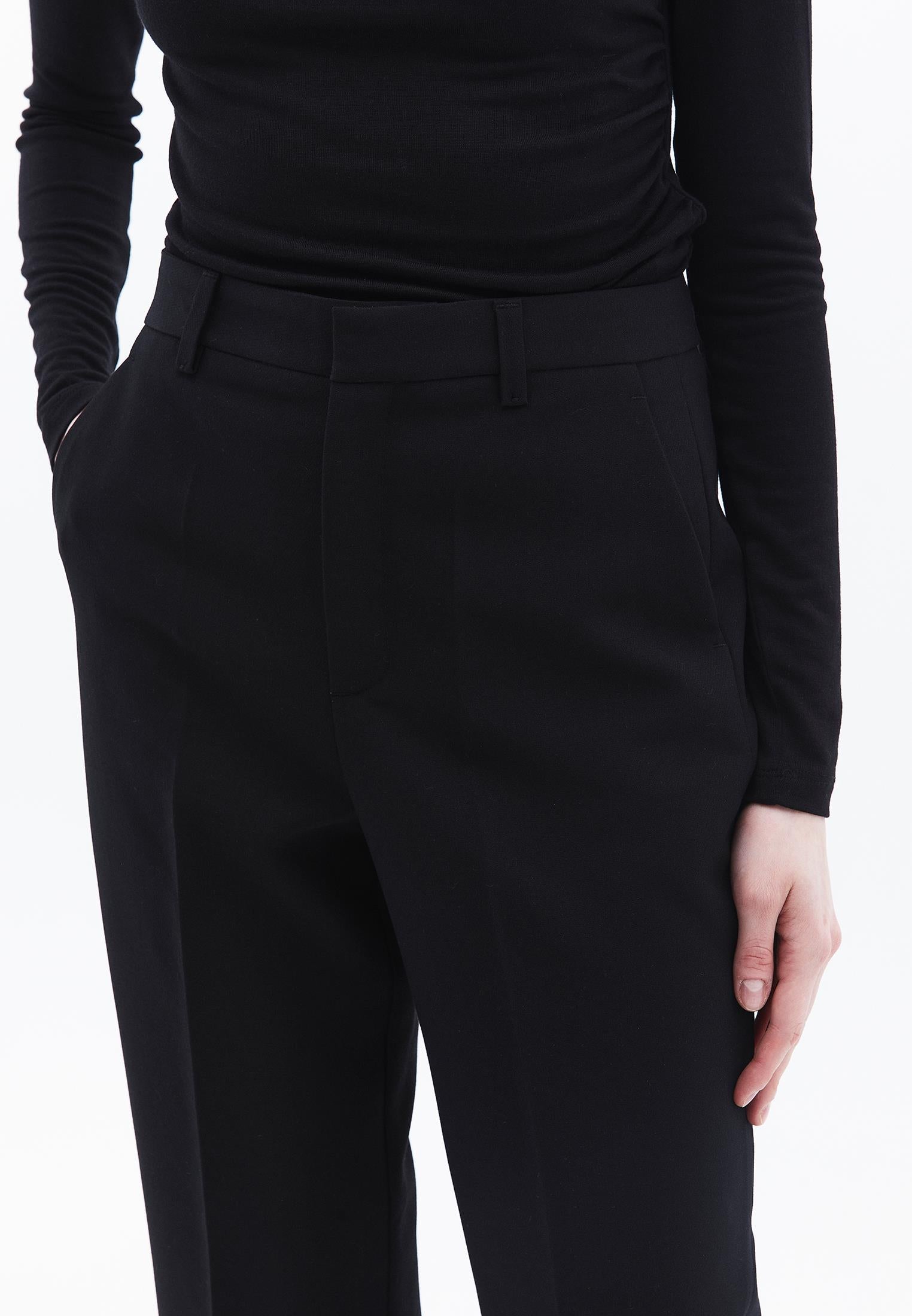 High Waist Long Slim Pants - BLACK