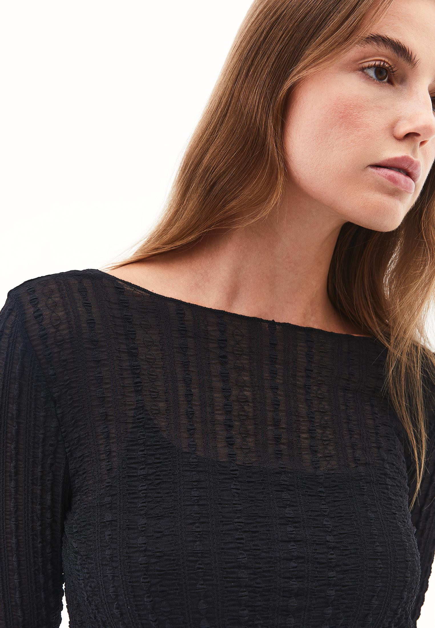Boat Neck Lace Blouse - BLACK