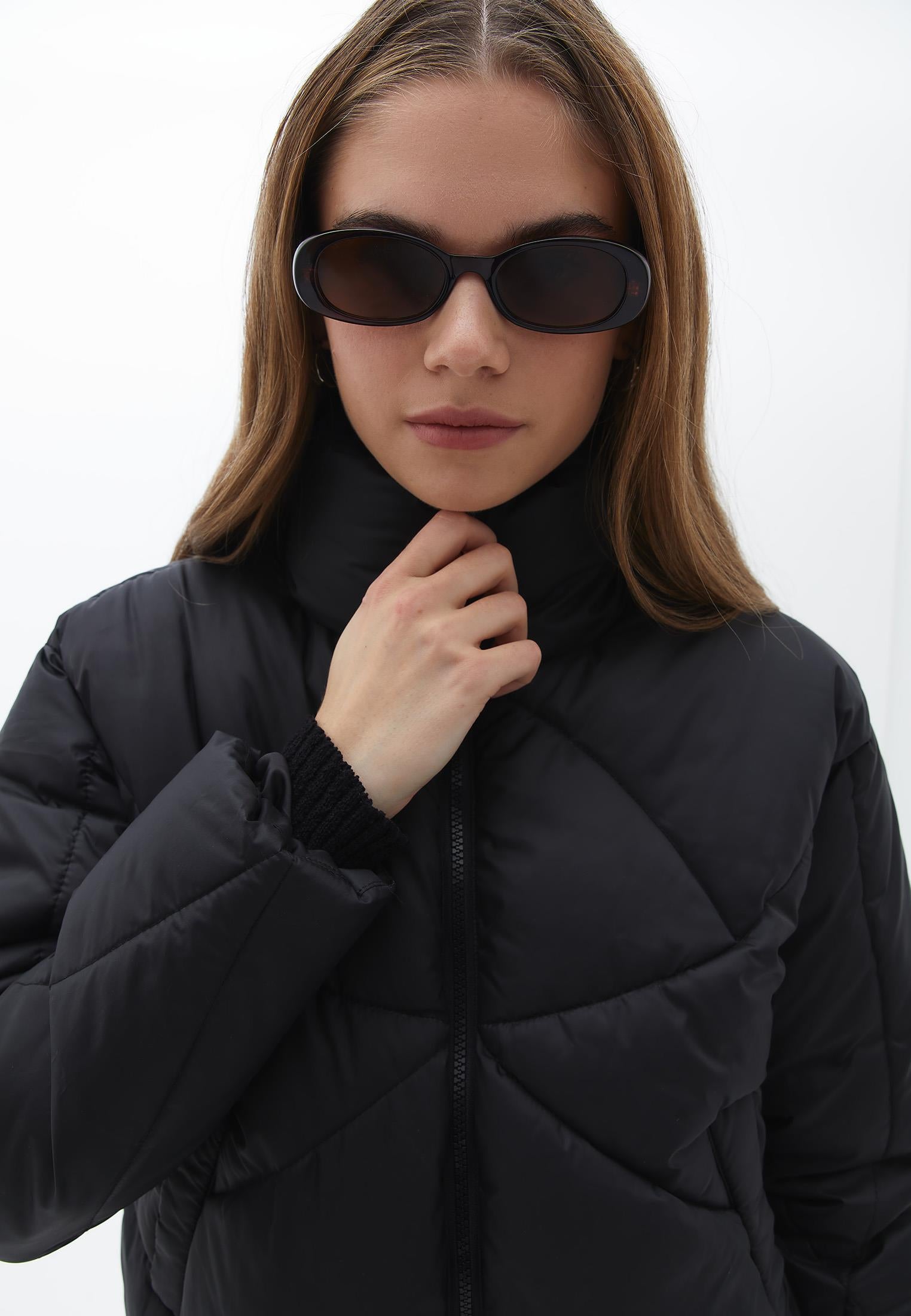 High Neck Long Sleeve Coat - BLACK