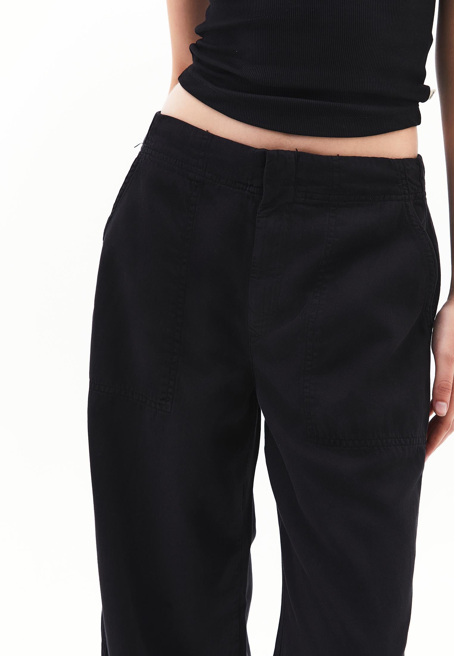 Wide Leg Normal Waist Trousers With Pocket Detail - BLACK
